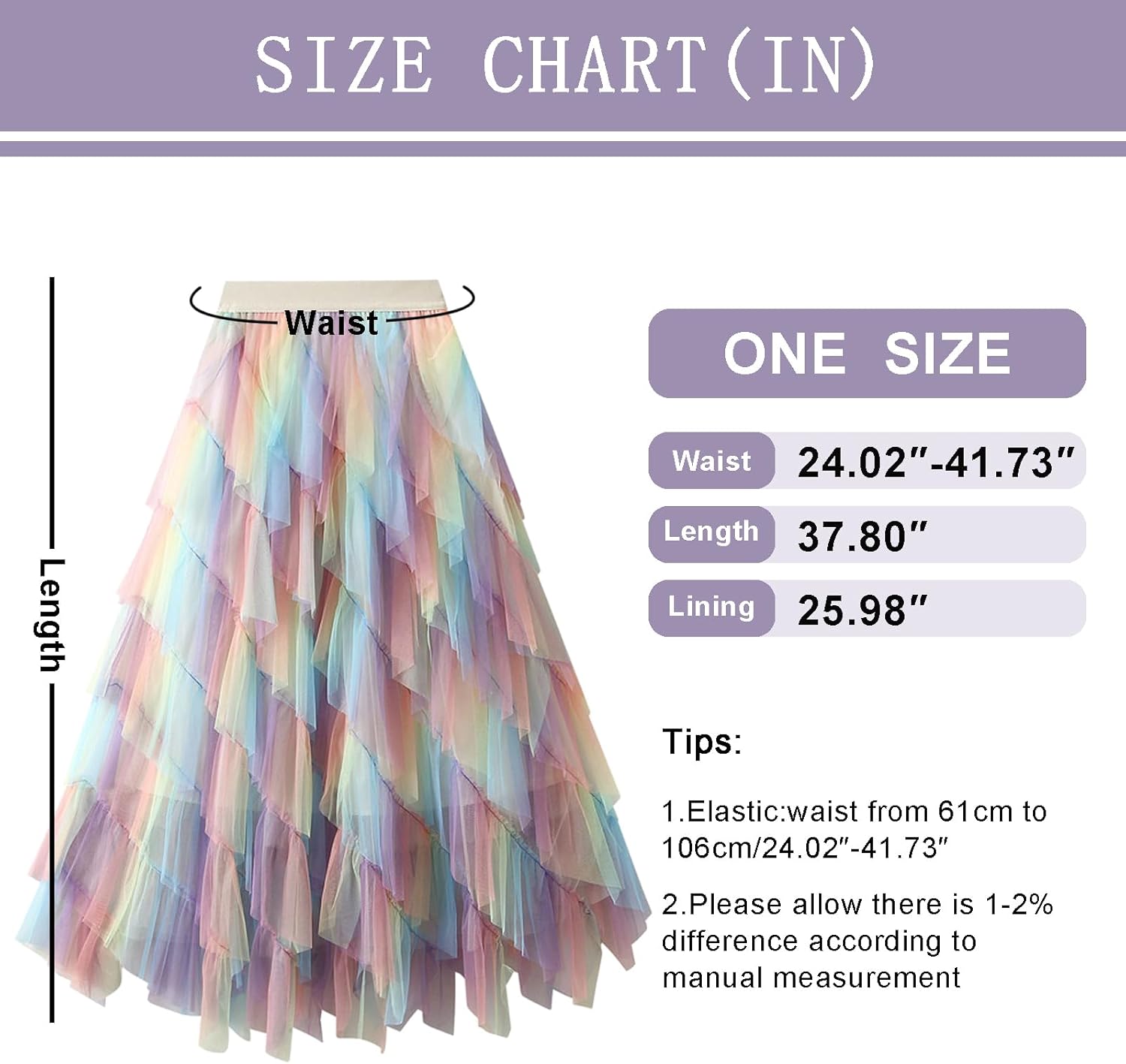 Womens Rainbow Skirts Gradient Ruffle Tulle Skirt Asymmetrical A-line Midi Skirts Wedding Party Skirt 2025 Fashion - Image 6