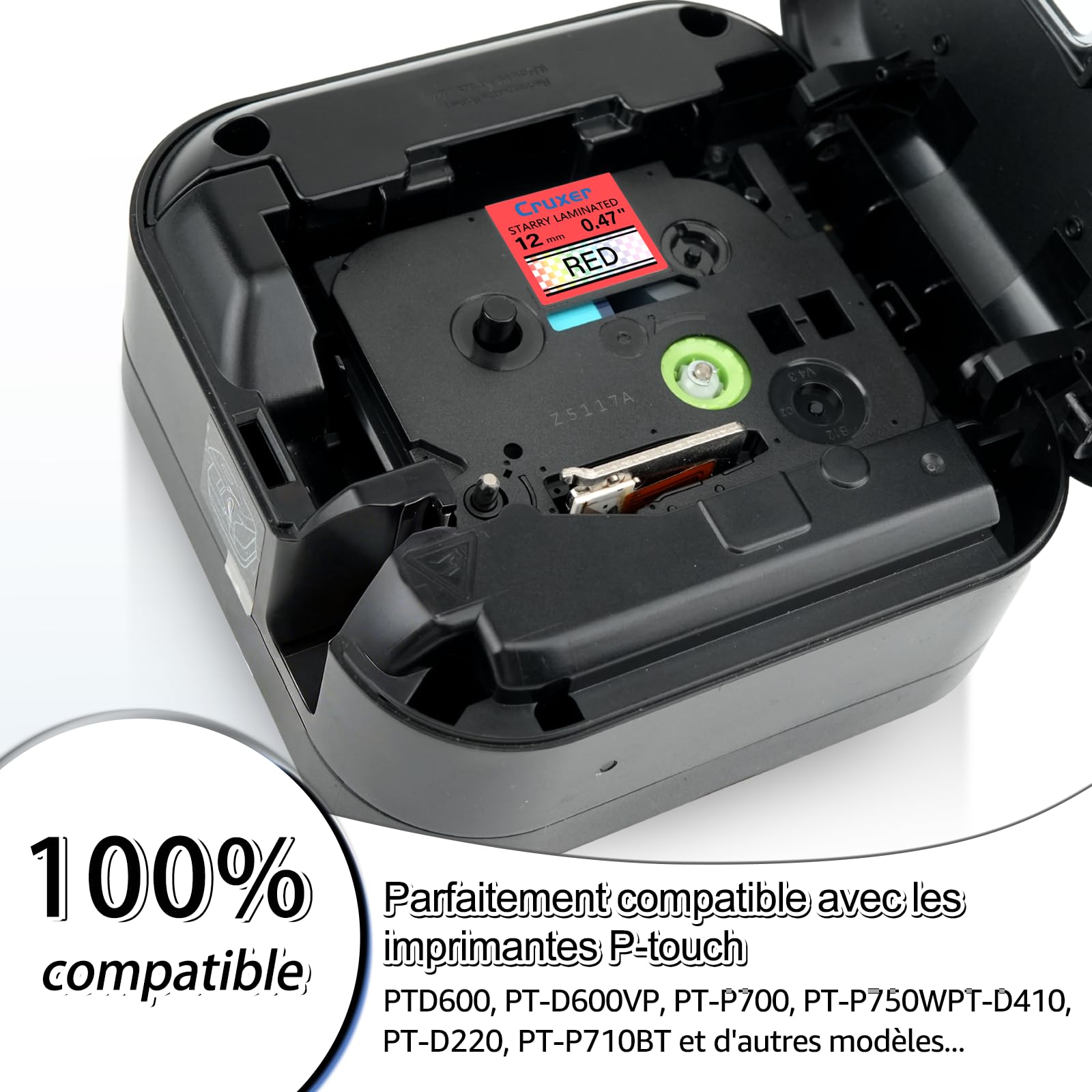 Cruxer Lot de 30 Ruban compatible P-touch TZe-431L1 Noir sur Rouge 12 mm