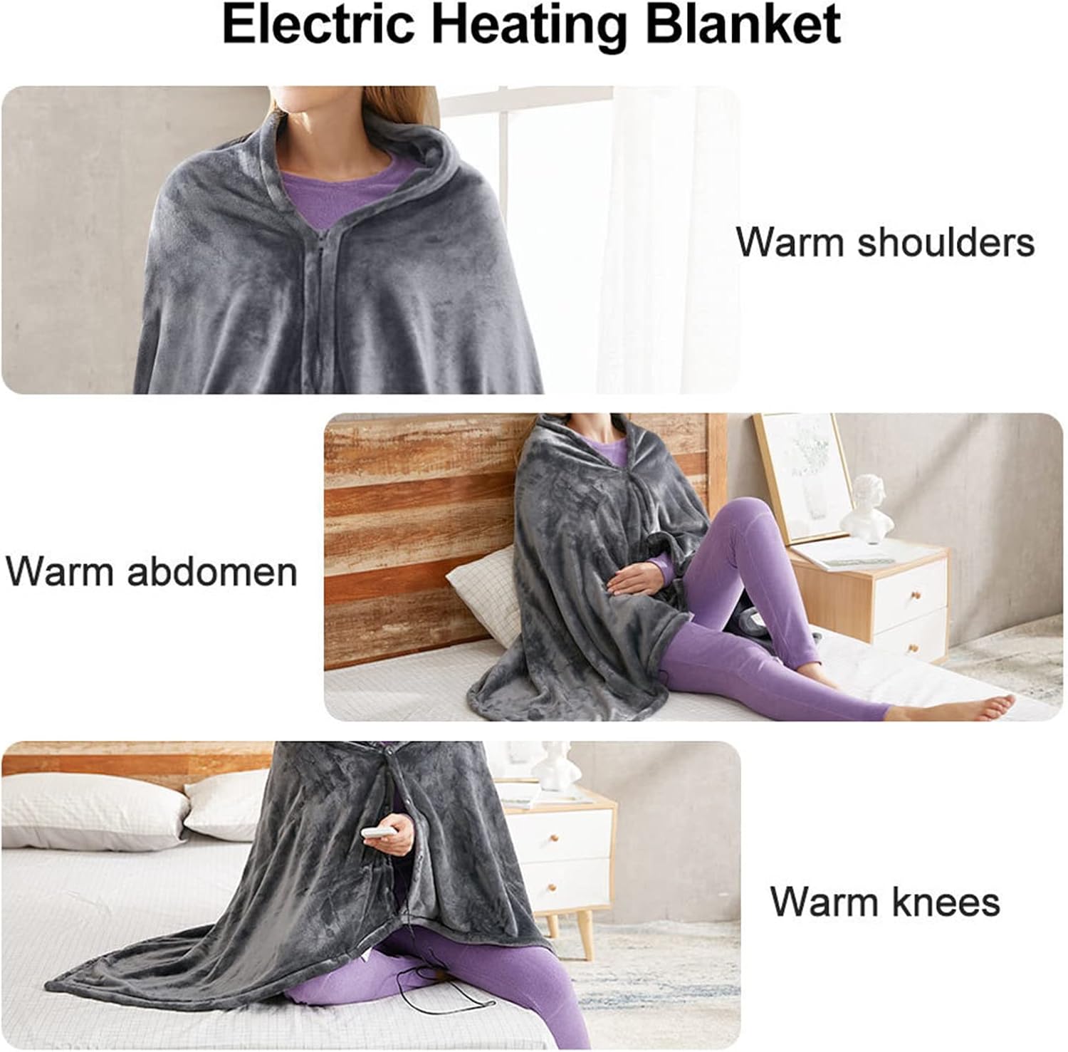 review DCQRY Electric Shawl USB Cordless Wrap Blanket 59x33.5inch Soft Coral Velvet Heating Blanket Throw with 3 Heating Levels Fast Heating Machine Washable Heated Throw Cover for Home Car Office