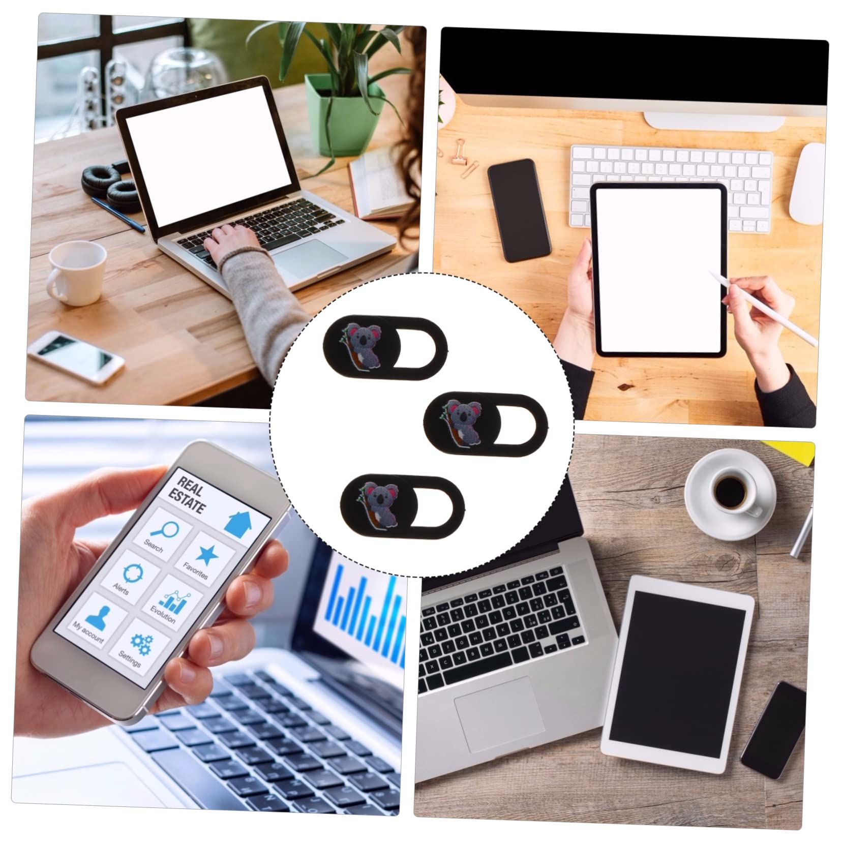 EXCEART Cubierta de Privacidad para Cámara Web y Móvil, Abs Negro, 3 Piezas, Diseño Decorativo, Fácil de Llevar, para Portátil y Tableta