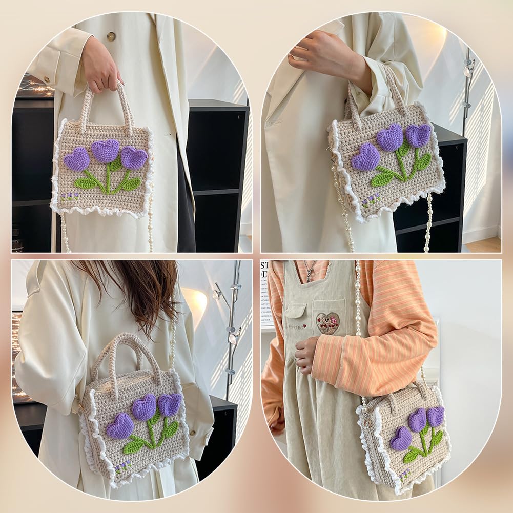 WADORN Kit Fai da Te per Realizzare Borse all'Uncinetto e A Maglia, Borsa A Mano Intrecciata in Plastica A Rete Fatta A Mano da Donna, Set per Realizzare Borse Fai da Te, Accessori per Borse