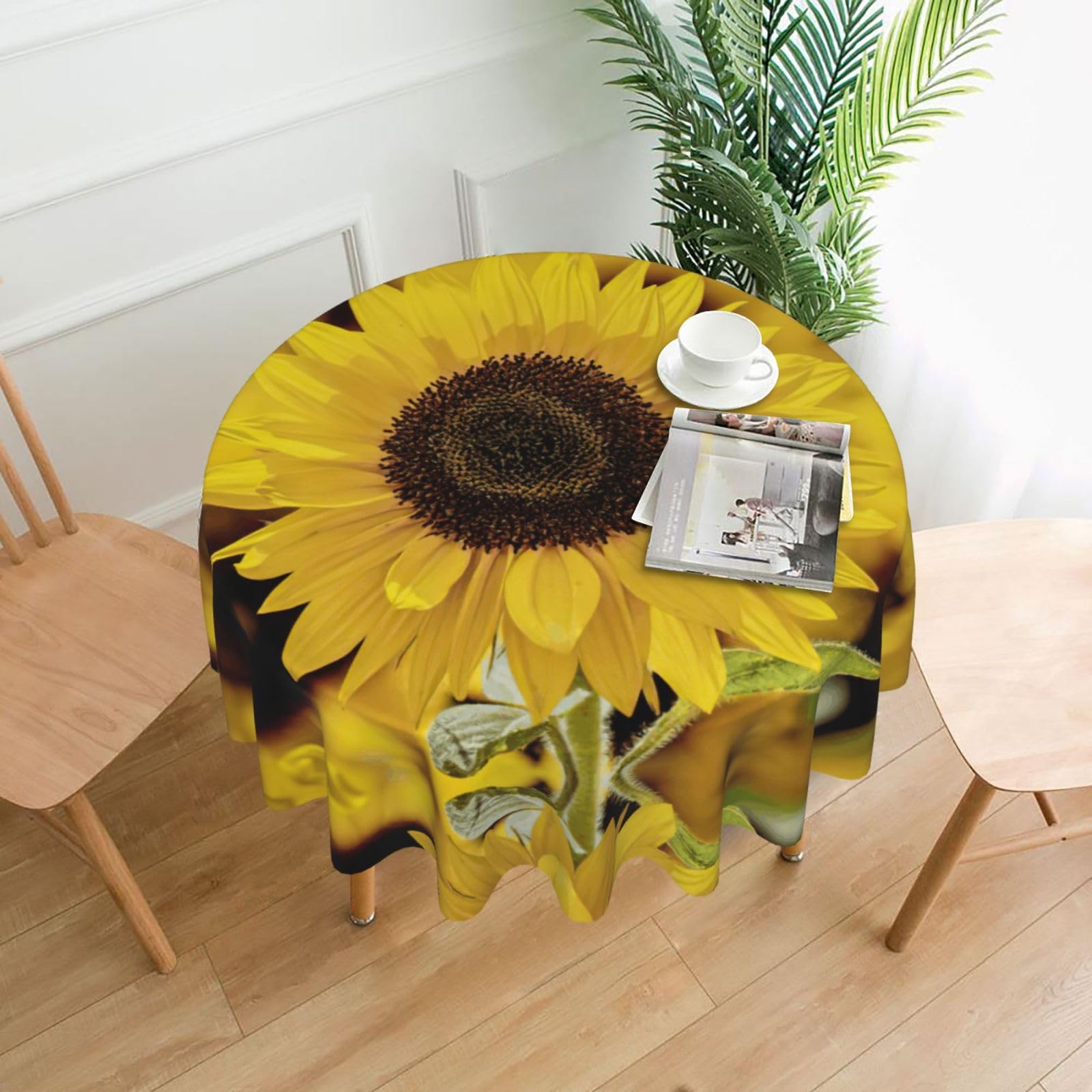 Zcmkjlg Blooming Sunflowers Print Quick Ship Round Tablecloth 60in Polyester Washable Cover for Dining Room