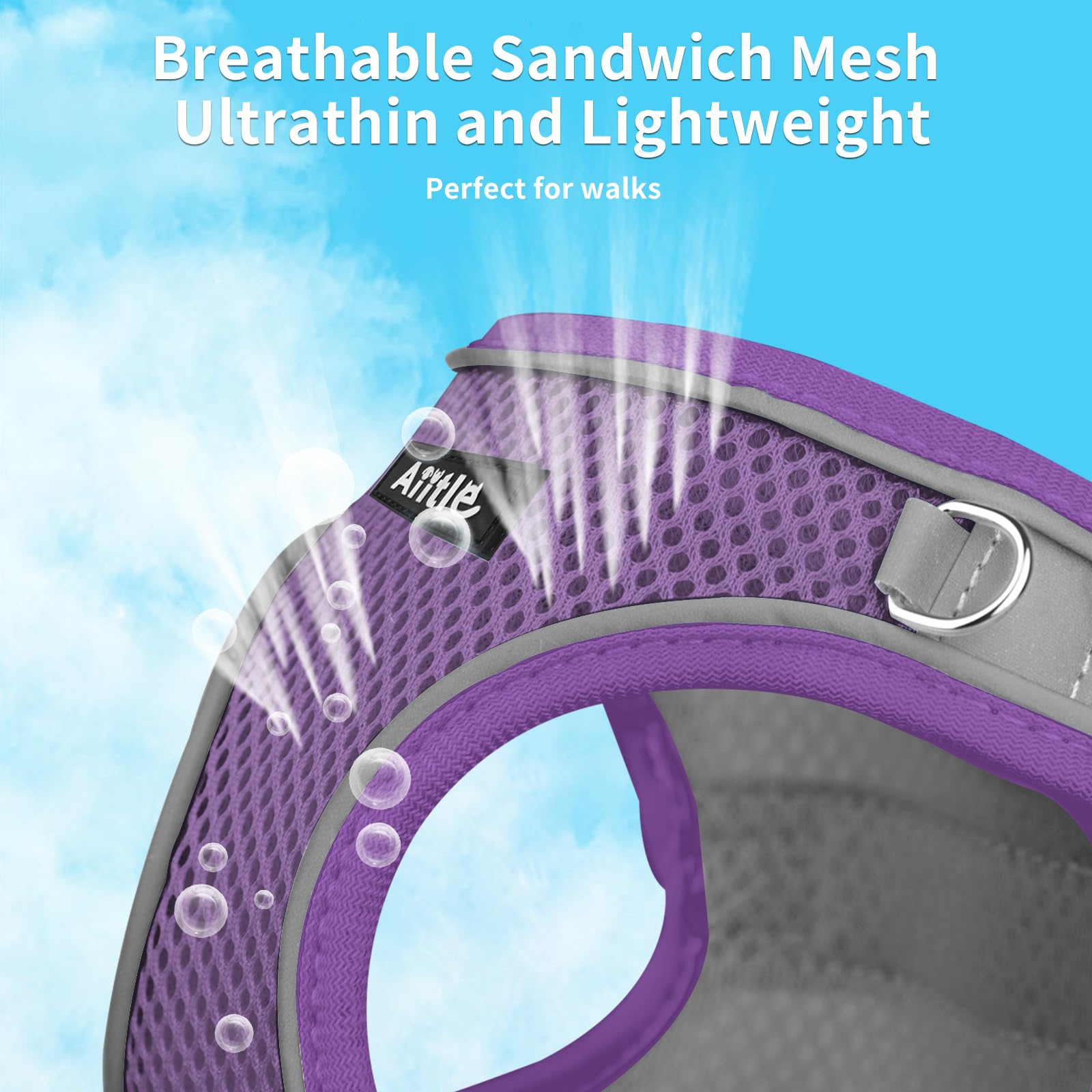 AIITLE Pettorina e guinzaglio per cani - Pettorine anti-tiro e anti-fuga con fasce riflettenti, imbracature regolabili per animali domestici all'aperto per cani di piccola e media taglia Viola M