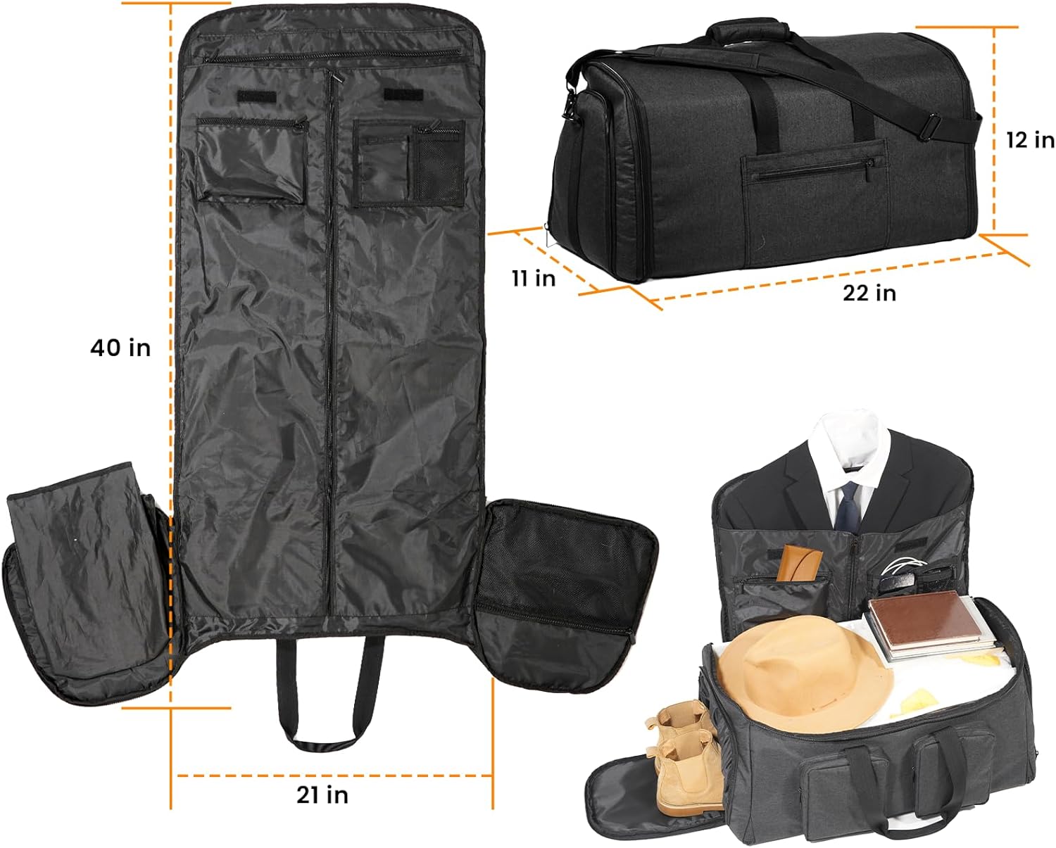 Rolling Garment Bags for Travel, Garment Bag with Wheels, Convertible Garment Duffel bag, Carry On Garment Bag with Shoe Pouch,3 in 1 Carry on Convertible Travel Garment Bag - Image 5