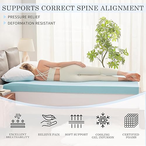 Miniatura 2 de DQZ Cubrecolchón de espuma viscoelástica Queen de 2 pulgadas, colchón de espuma de gel refrescante, cubrecolchón de espuma suave mejorado, protector