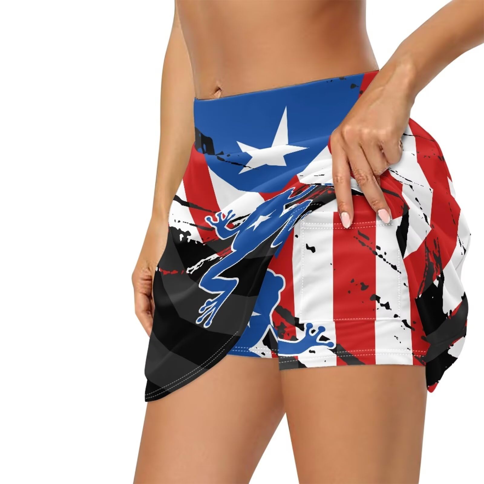 WHUVUMFY Womens Tennis Skirt Puerto Rican Flag High Waisted Golf Skort with Pocket Stretchy Athletic Skirts for Workout Pickleball Running