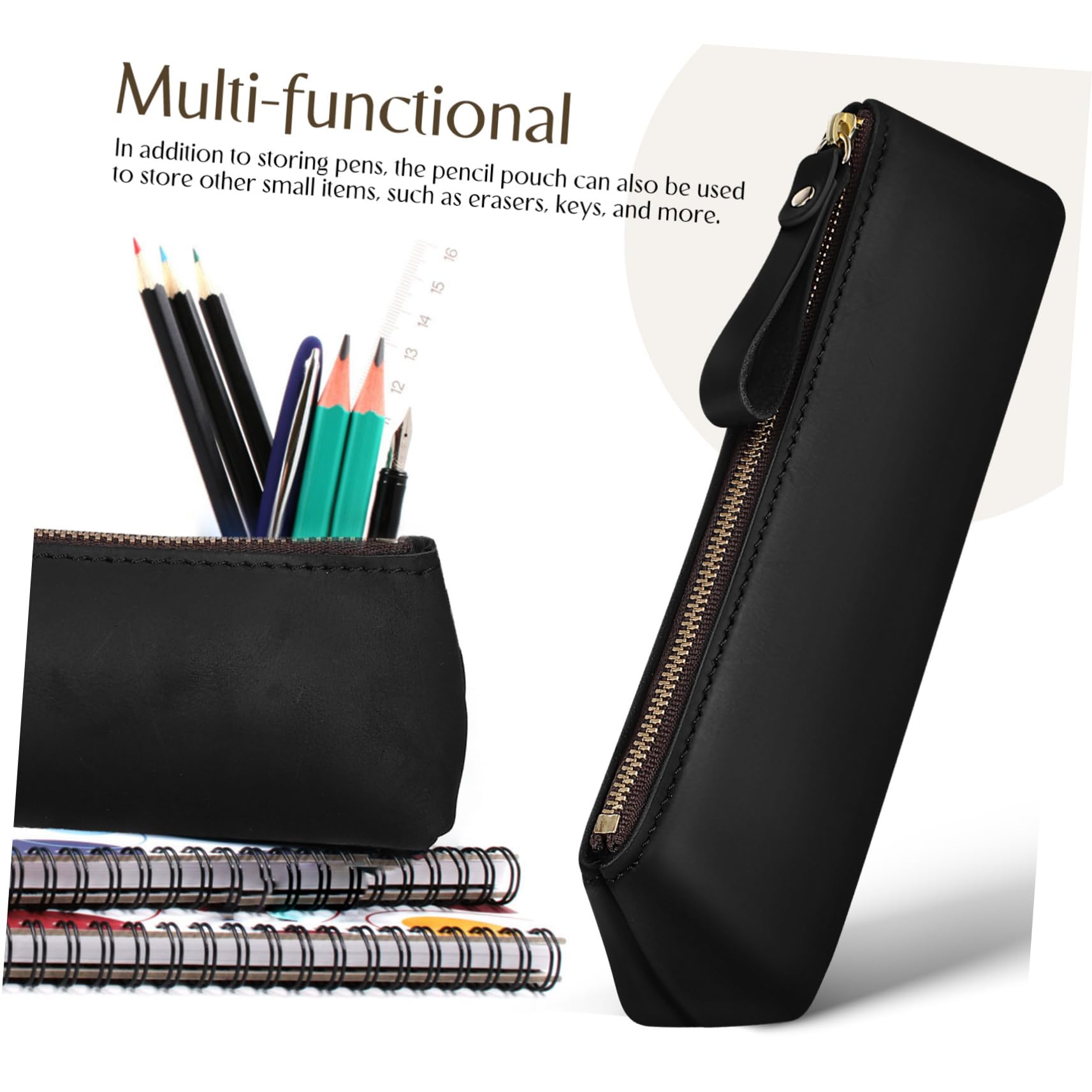 3pezzi Pouch Pelle Vintage Per Penne e Matite Astuccio Elegante e Pratico Per Cancelleria Portapenne Pelle Nera Per Studenti e Professionisti