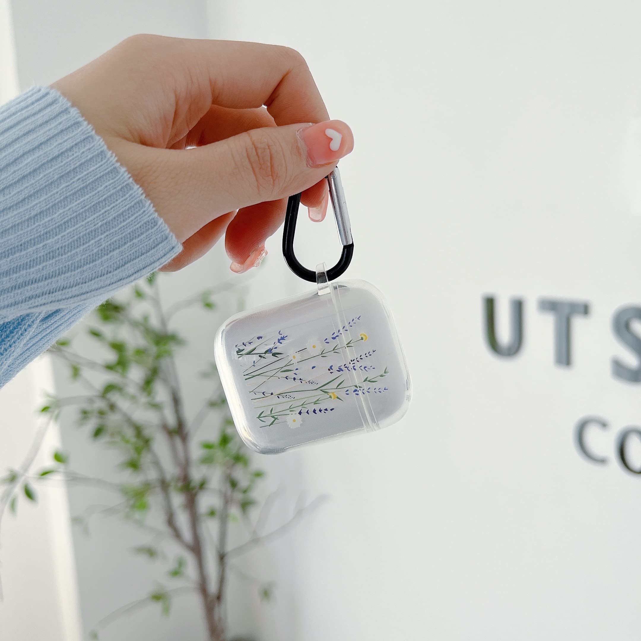 AirPods 1 & 2 Hülle Mit Blumen-Design – Klare TPU-Hülle Mit Schlüsselanhänger, Stoßfest, Lila