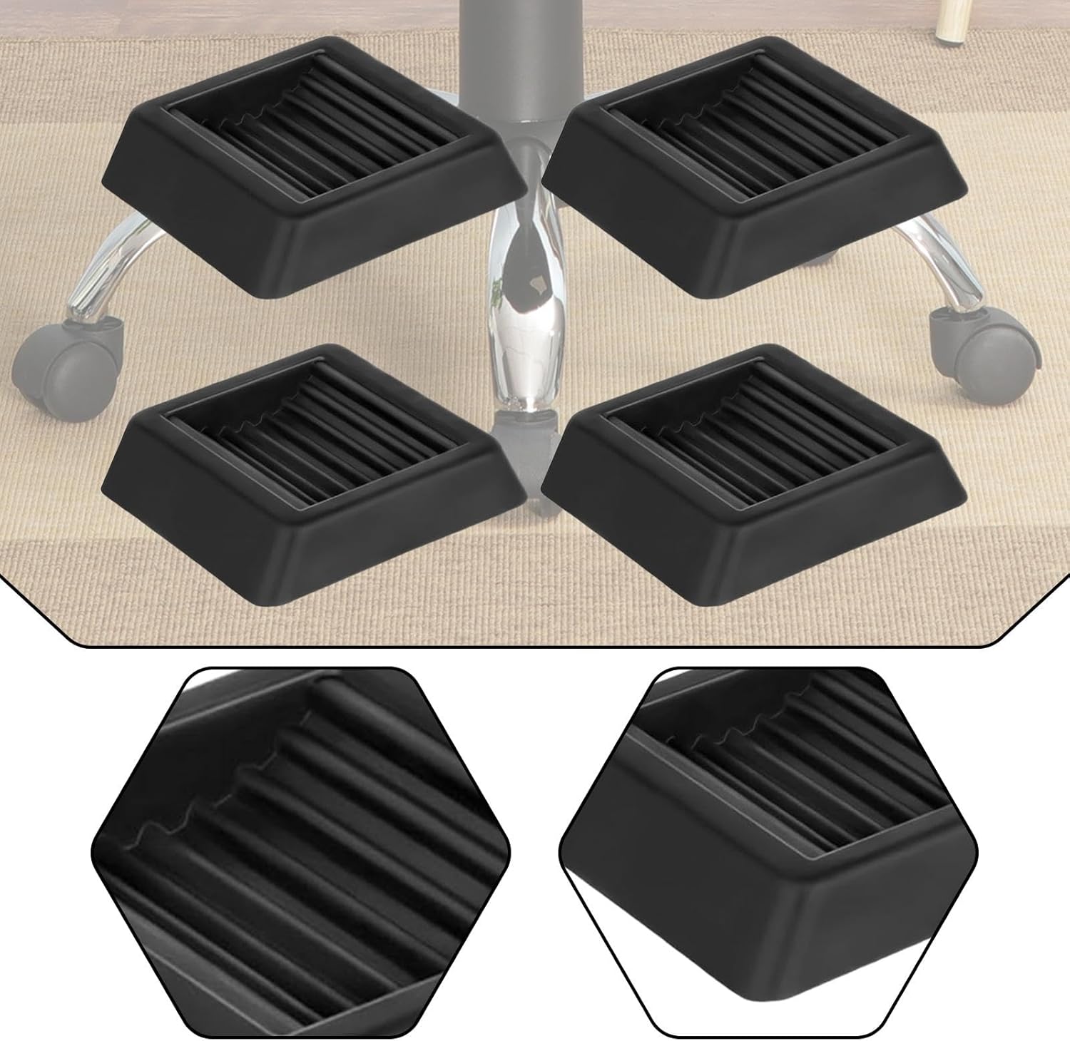 4 Pack of Furniture Wheel Stoppers for Floor Protection, Black
