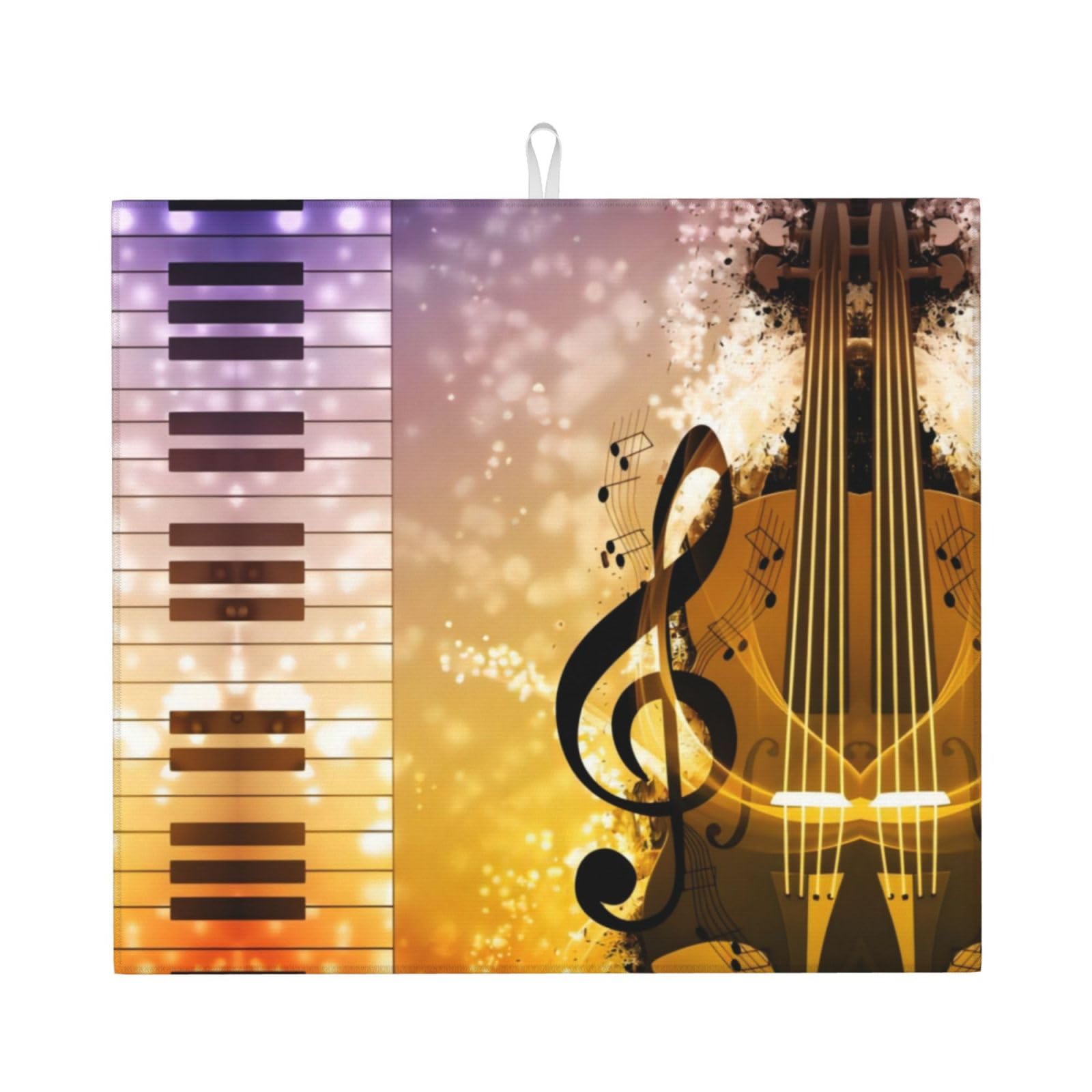 Yyhwhjde Black Piano Violin Music Notes Prints Kitchen Drying Mat – Absorbent Dish Throw For Countertop, Non-Slip Layer With Vibrant Prints, Ideal For Housewarming