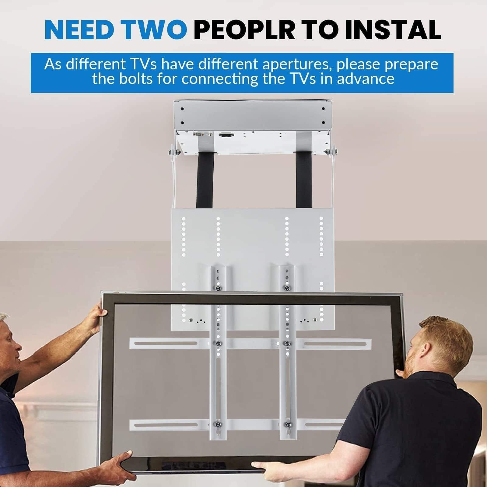 Soporte de techo motorizado para TV, soporte eléctrico abatible con control remoto, elevador telescópico de TV para techo inclinado, soporta hasta 132 libras, uso en interiores y exteriores
