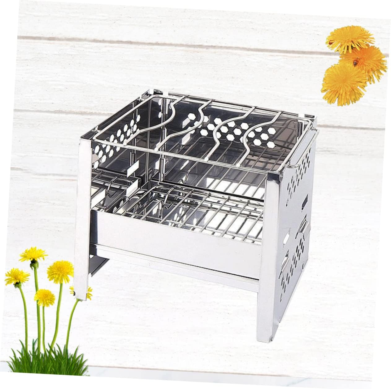 VICASKY 1Pc Outdoor Mini Collapsible Stainless Steel Burning Stove Portable Bbq Grill for Camping Hiking Picnics Durable Cookware Silver