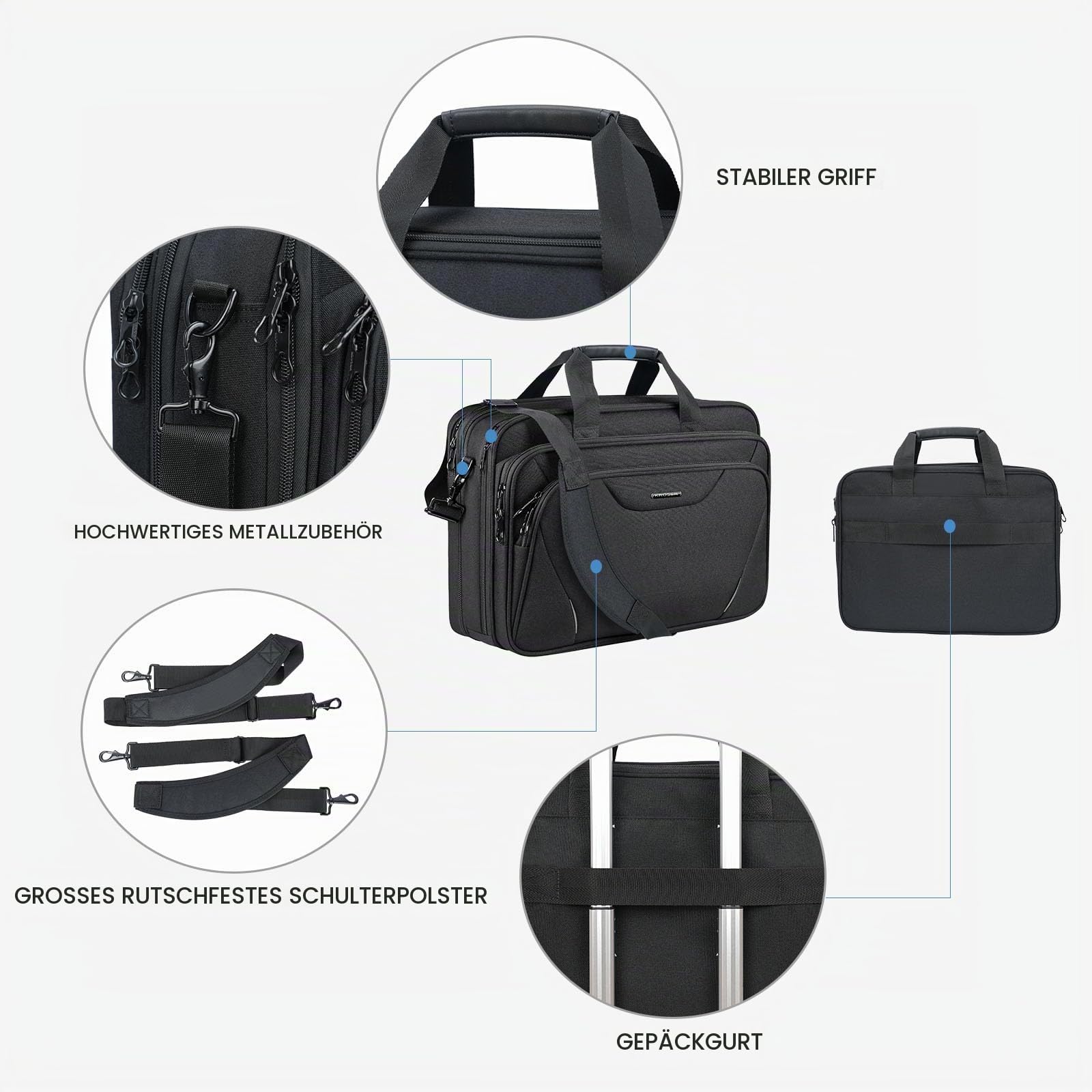 KROSER Laptoptasche 18 Zoll Handtasche bis 17,3 Zoll Laptop, Schwarz/Grau