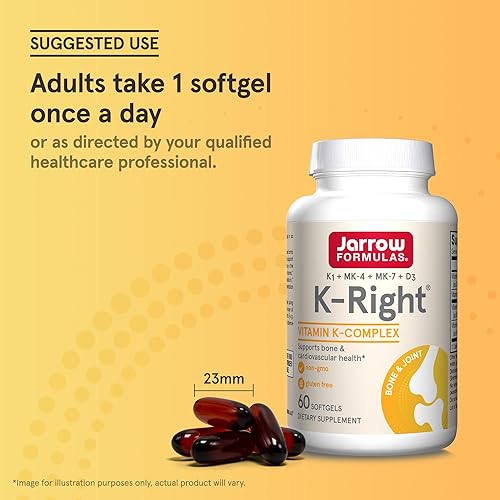 Miniatura 7 de Jarrow Formulas K-Right - 60 cápsulas blandas - Apoyo para la salud ósea y cardiovascular - Contiene vitamina D3 y tres formas de vitamina K