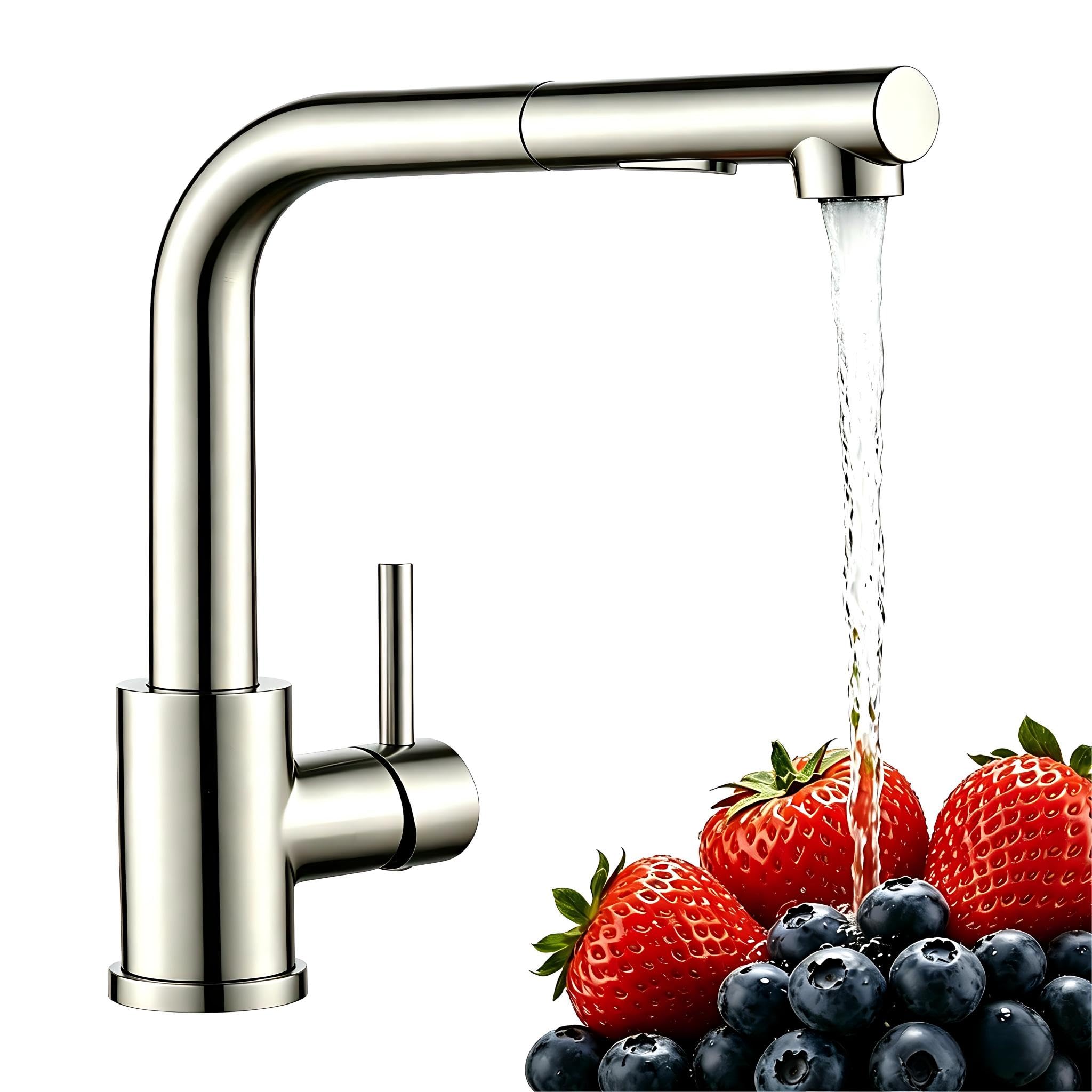 Baollansa Wasserhahn Küche,Küchenarmatur Ausziehbar mit Hochdruck,Spültischarmatur Küche mit Brause Zwei Wasserstrahlarten,Armatur Küche Mischbatterie Edelstahl 360° Schwenkbar（Gebürstet）