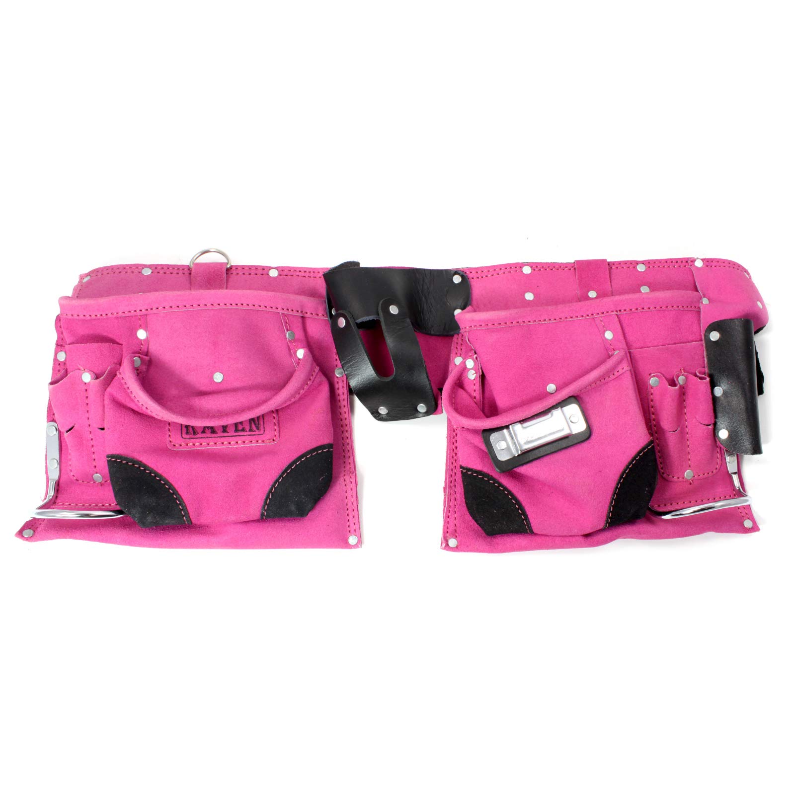 9 Pocket Leather Tool Belt Large Hammer Drill Tool Pouch - Pink