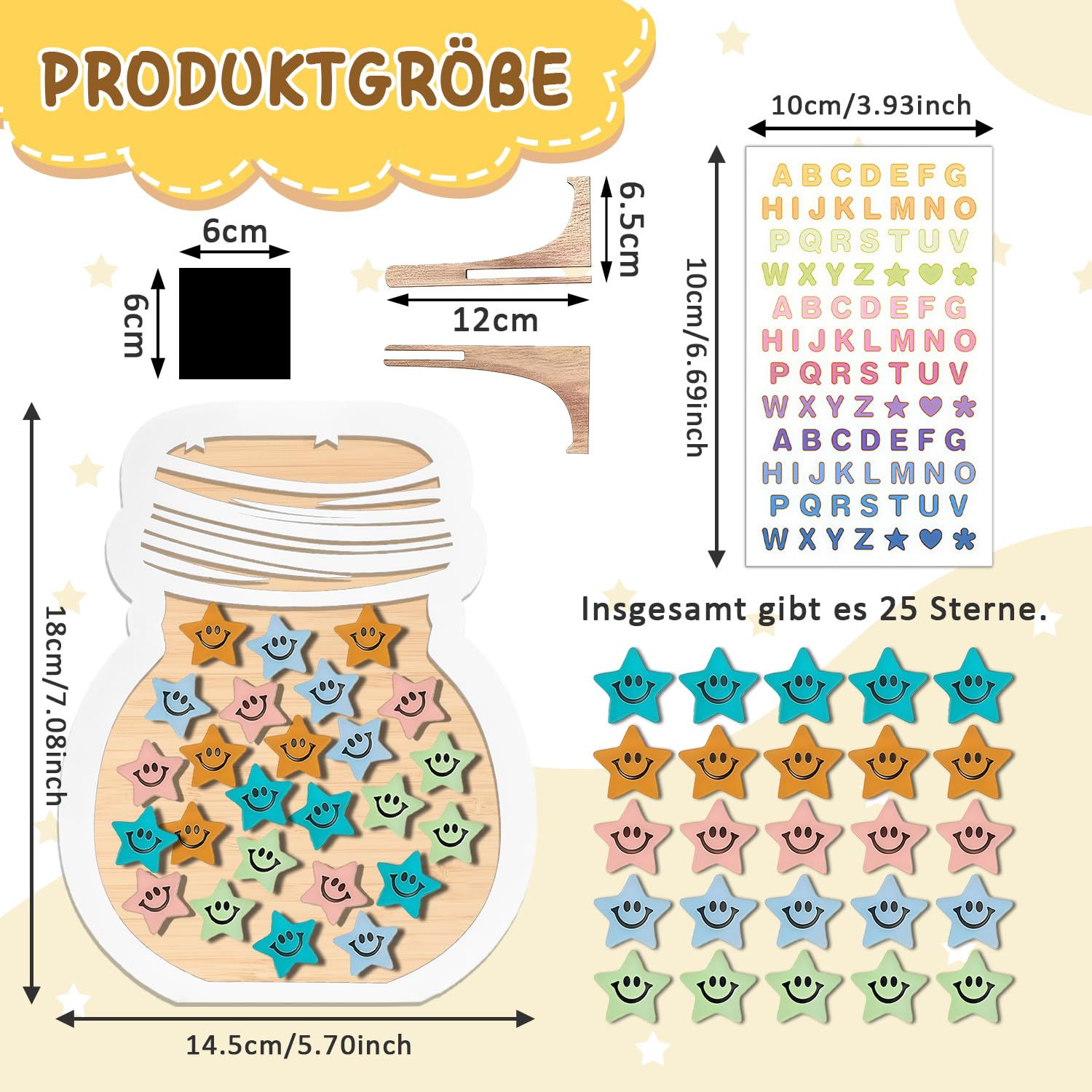 GROVBLE Reward Glass Reward Board Children Magnetic Reward System Children Reward System Primary School with Wooden Holder and 25 Stars for Classroom Home Learning Office Primary School Teacher - Image 2