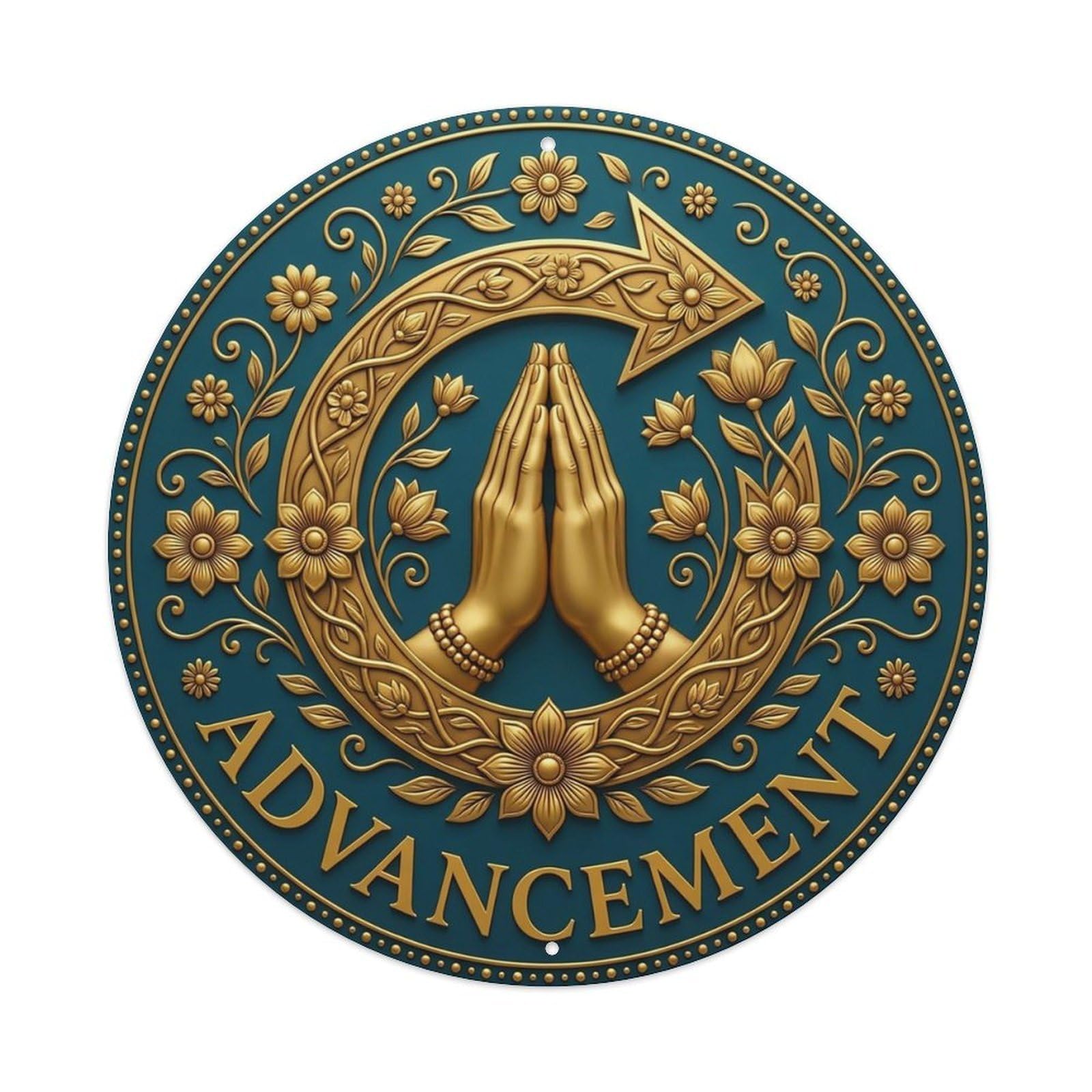 Vintage Namaste Praying Hands Advancement Flower Zen Yoga Metal Tin Sign