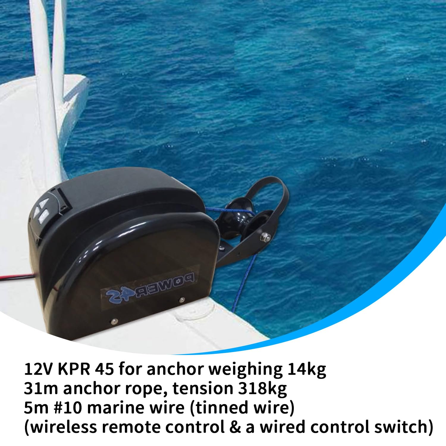 Seilwinde 12V - Elektrische Mini Seilwinde mit Ankerseil 31m für Anker bis 21Kg - Ankerwinde 12V - Robuste 12V Seilwinde 30LBS Ankerwinde Remote und Wireless Control Marine Boot Zubehör