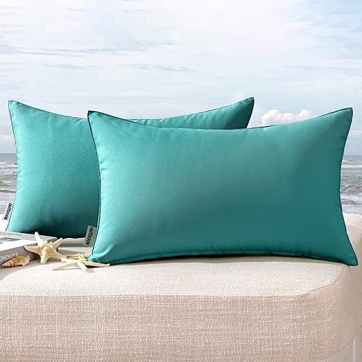 MIULEE Pack of 2 Decorative Outdoor Waterproof Pillow Covers Garden Cushion Sham Throw Pillowcase Summer Shell for Patio Tent Couch 12x20 Inch Teal