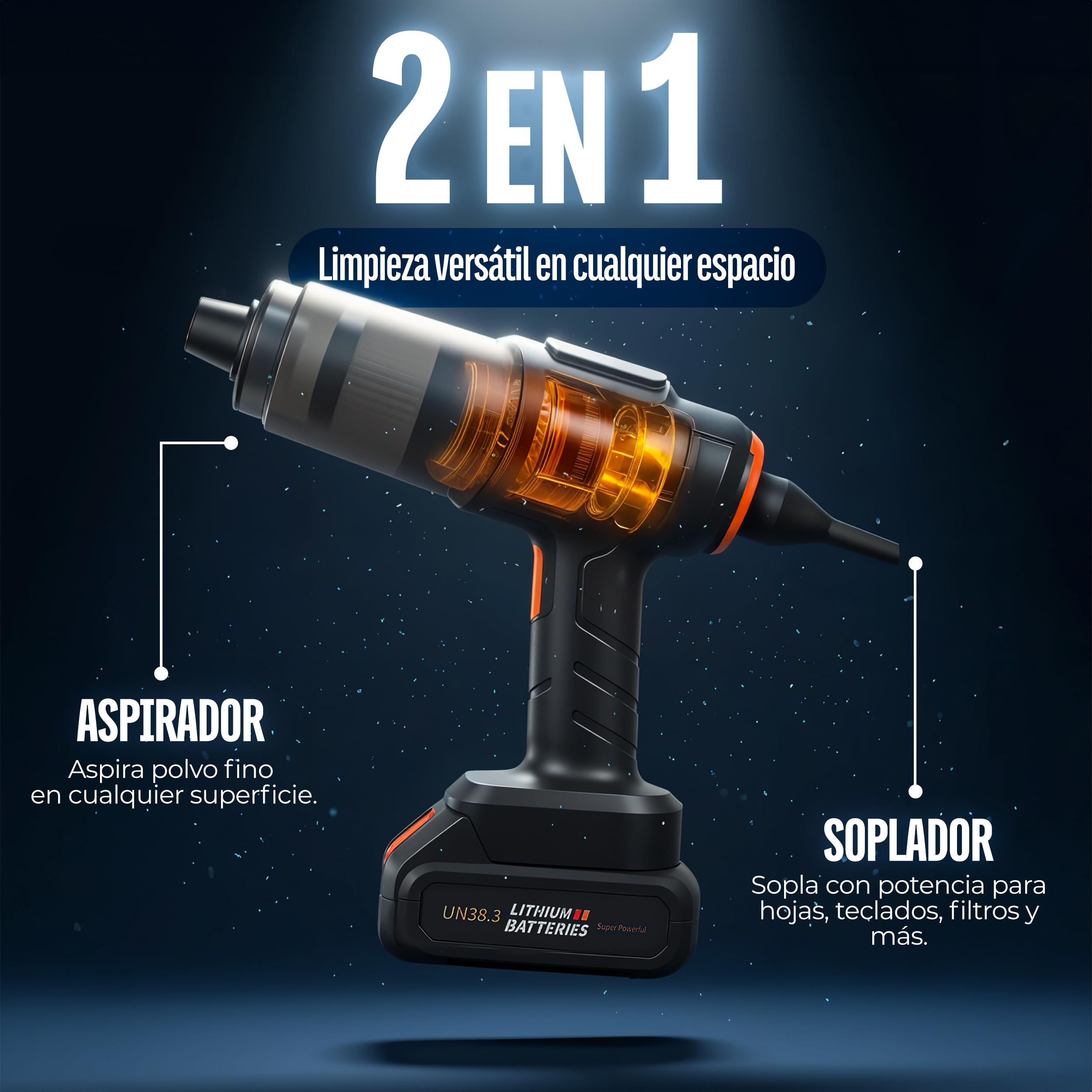 Nova - Aspirador Coche Potente - Soplador de Aire Potente y Aspirador de Mano con 19000PA 7 en 1 - Aspiradora Portatil de Motor sin Escobillas con Maletin para Oficina, Coche y Hogar