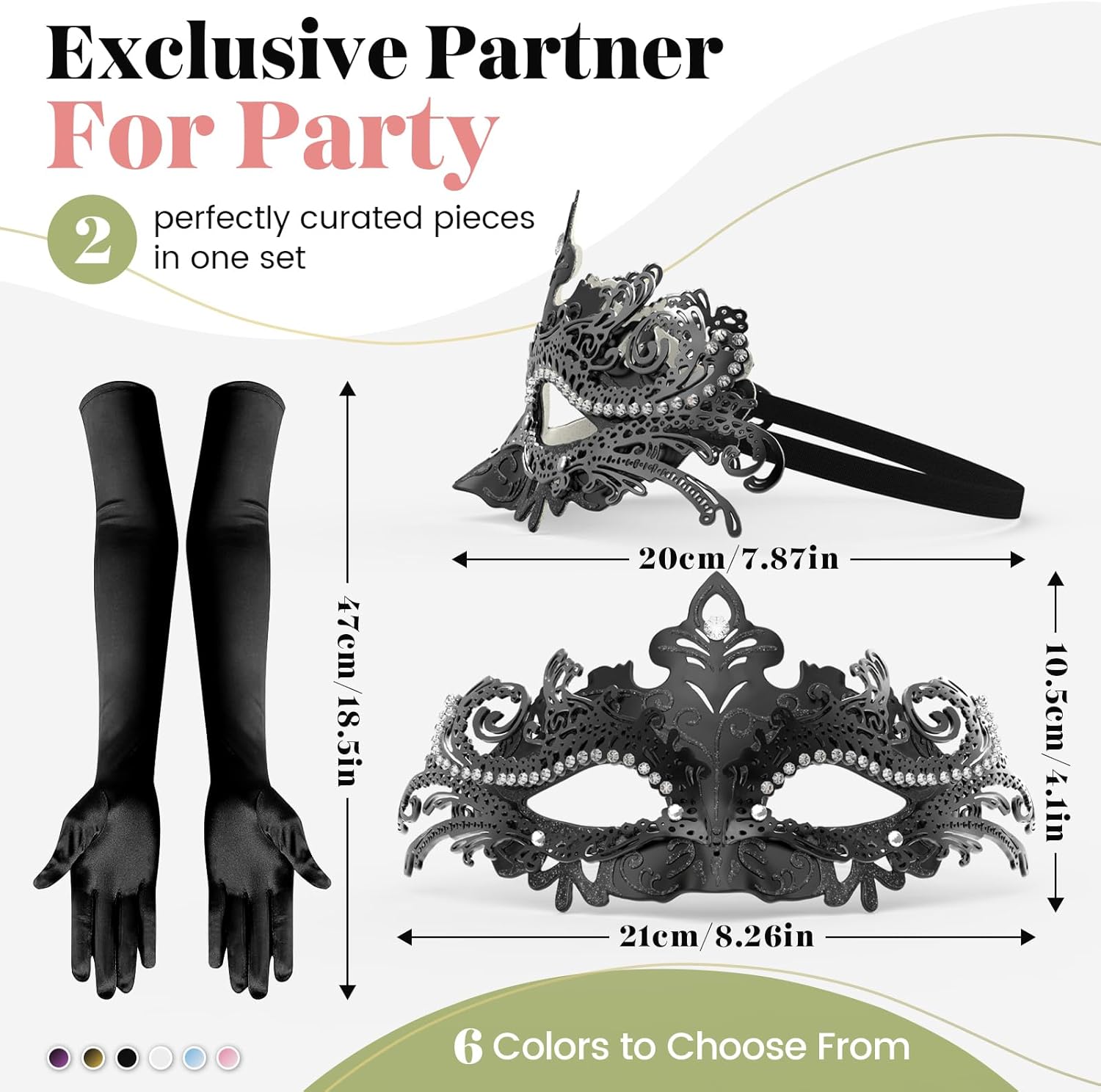 Women’s Masquerade Mask & Long Satin Opera Gloves Set – Elegant Rhinestone Costume Accessories for Adults – Elbow-Length Gloves for Masquerade Balls Mardi Gras Christmas & New Year Partie - Image 4