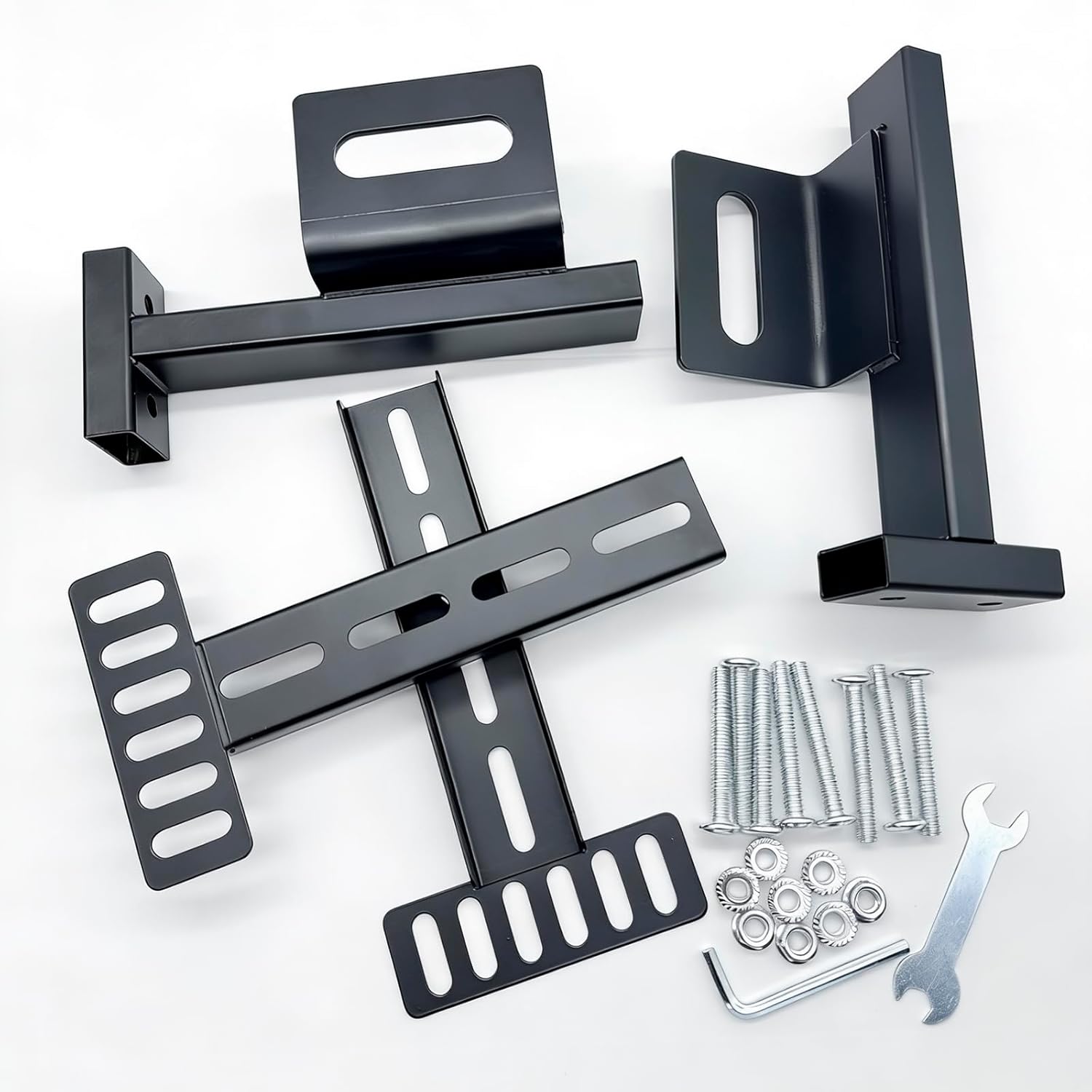 QISF Headboard Brackets for Metal Bed Frame, Universal Adjustable Brackets for Headboard with Footboard Extension Kit Fit Twin Full Queen King, Mattress, Matte Black 2 Packs