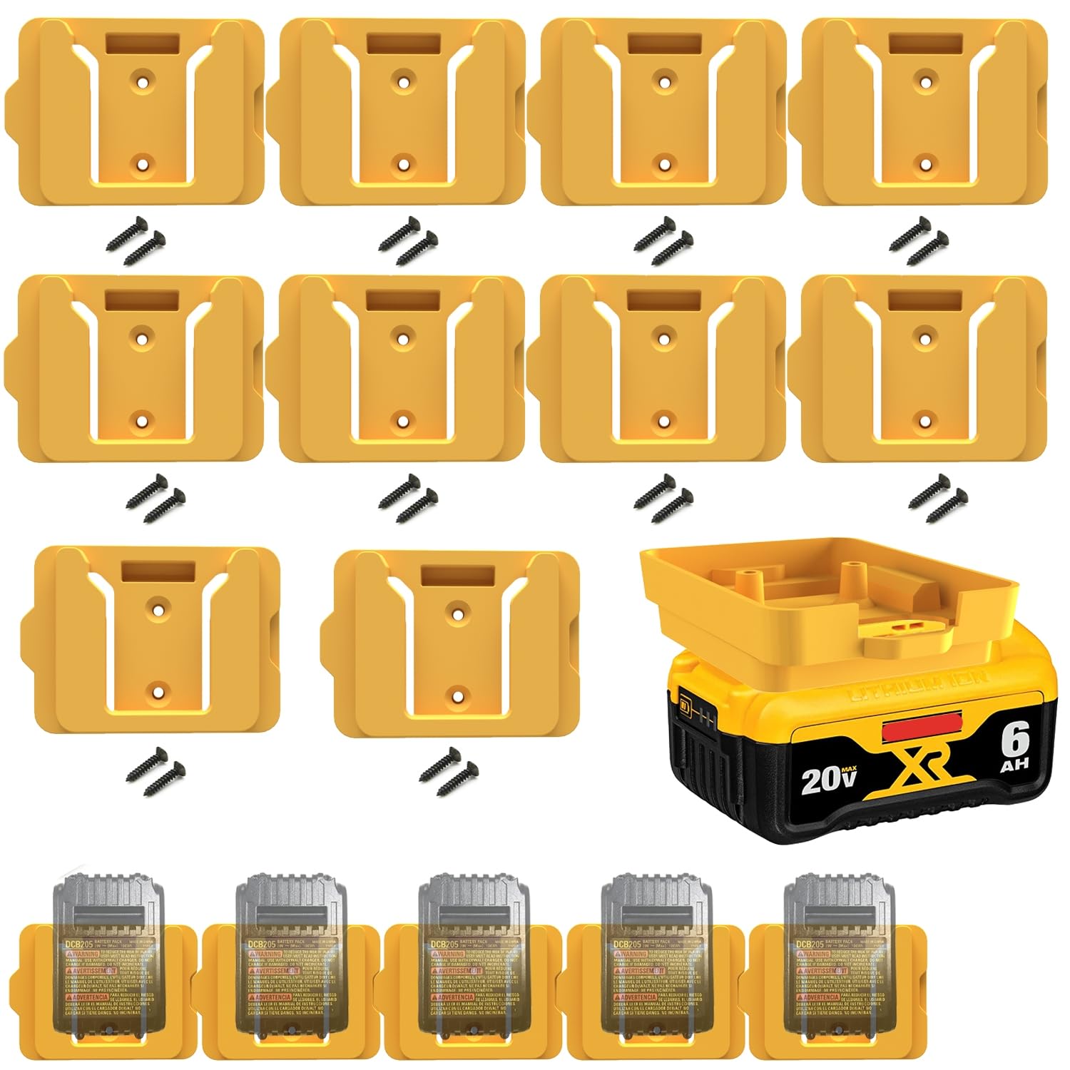 Battery Holders for Dewalt 20V Mount Dock Fit for 20V 60V (No Battery), 10 Pack Battery Dock Holder Fit for DCB200 DCB203 DCB205 DCB206 Batteries (Yellow)