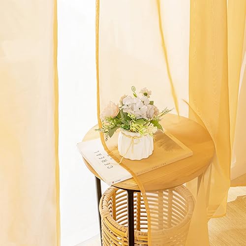 Miniatura 10 de MIULEE - Juego de 2 cortinas transparentes con ojales para baño, dormitorio, sala de estar, Poliéster & Mezcla de poliéster, Caqui