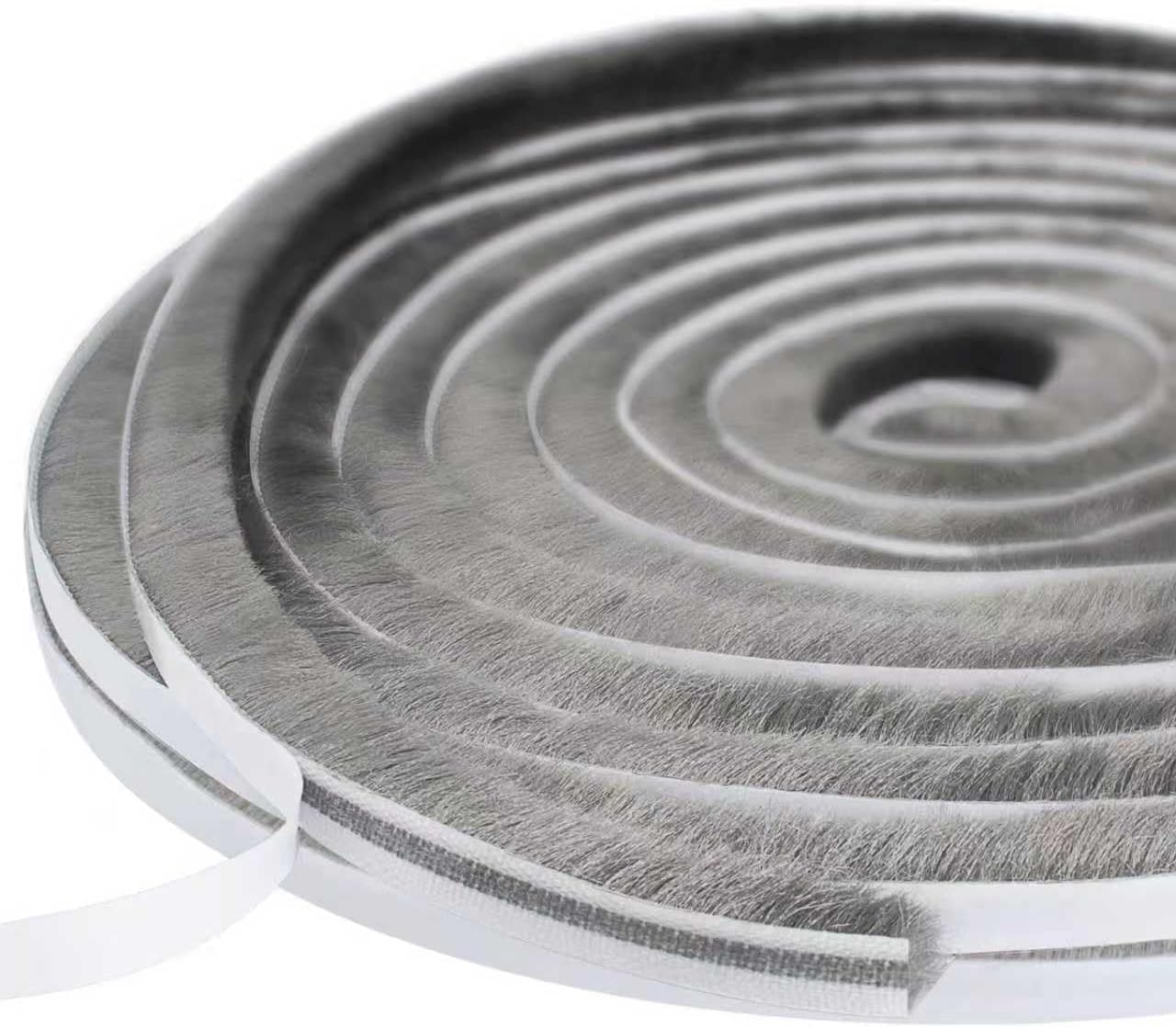 Brush Draft Excluder Tape for Door Windows, 10 Meters(L) x 9 mm(W) x 9mm(T) Self-Adhesive Brush Weather Stripping Seal Strip Air Stopper for Sliding/External Door, Grey