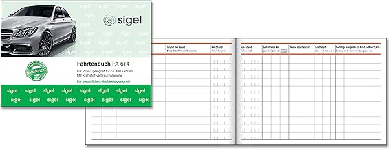 SIGEL FA614 Fahrtenbuch für PKW, A6 quer, 80 Seiten - für Deutschland und Österreich, vom Finanzamt anerkannt - zur exakten Trennung geschäftlicher und privater Fahrten, aus nachhaltigem Papier