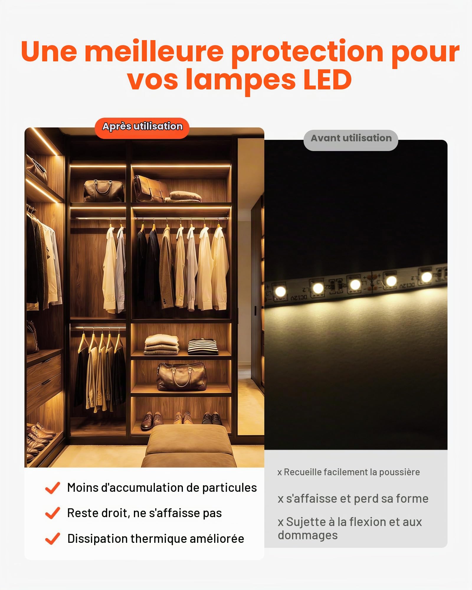 VEVOR Profilé Aluminium LED en U 2 m Lot de 20 Canal LED pour Ruban Lumineux Éclairage sous Meuble Cuisine, avec Diffuseur en PC Blanc Laiteux, Clips de Fixation et Embouts, Aluminium Anodisé Argent