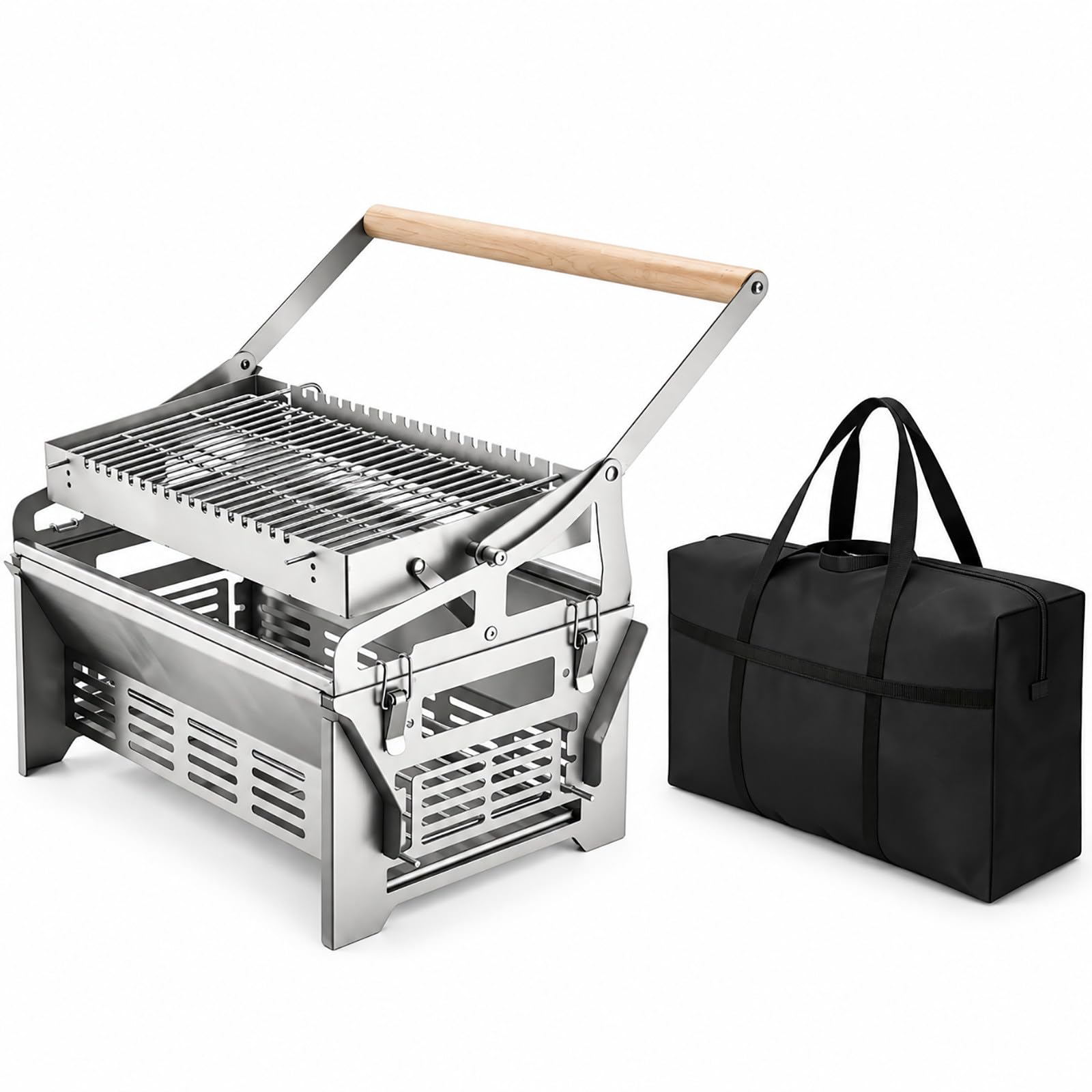 Barbecue à Charbon Portable, INOX 304, Grille Rotative à 360°