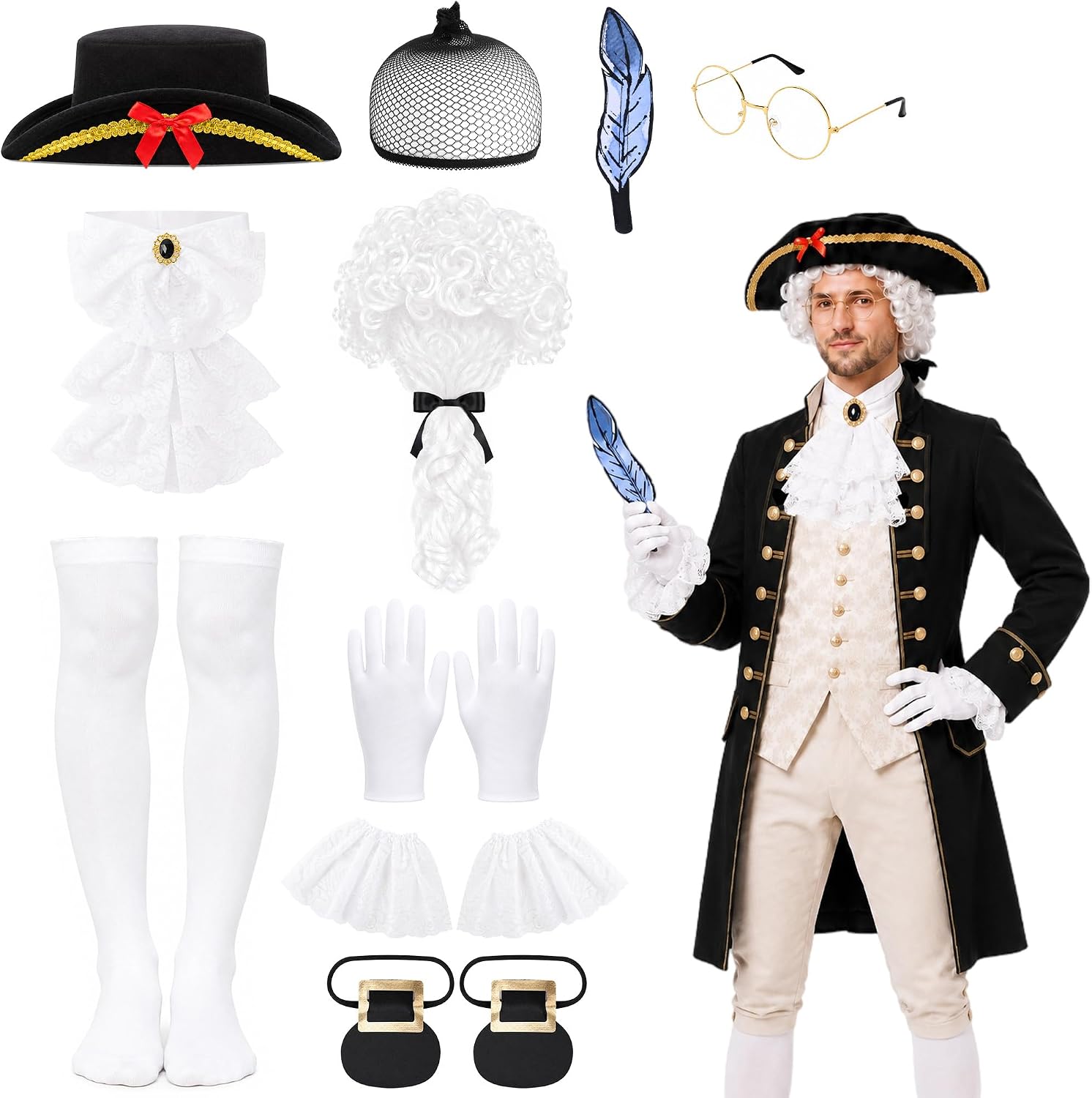 Founding Father Costumes, Halloween Colonial Men Outfit Accessories