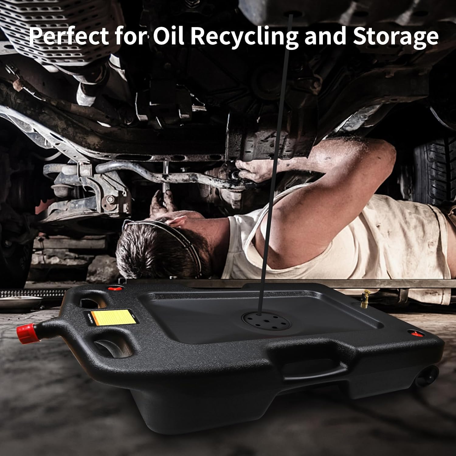 AA075 15 Gallon Oil Drain Pan - 58 Quart Large Opening with Seal Cap for Easy Access and Leak-Free, Screw Vent for Smooth Oil Pour Out - Ideal Oil Change Pan for Cars and Trucks