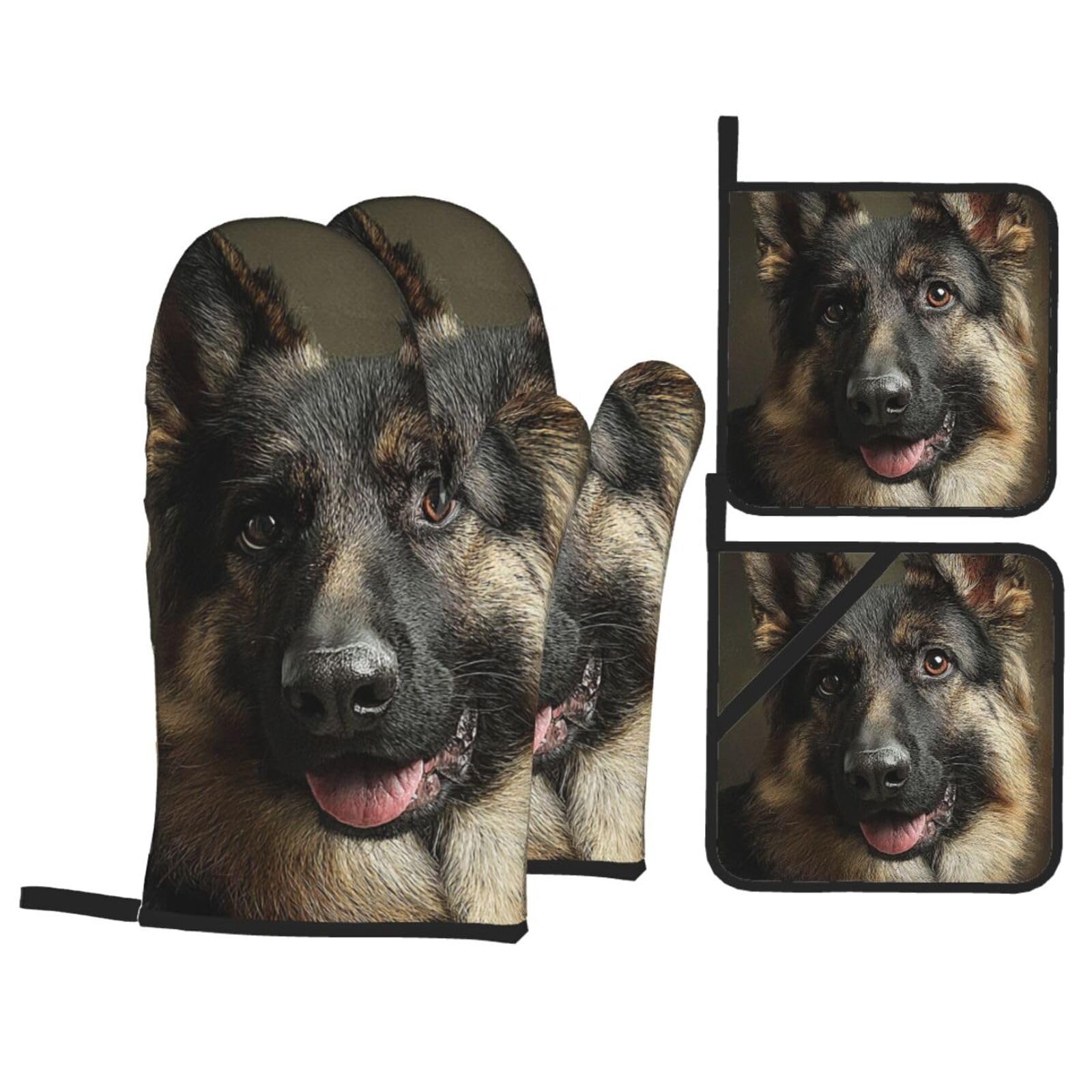 Oven Mitts and Pot Holders Set of 4 Heat Resistant Non-Slip Kitchen Gloves Hot Pads German Shepherd Dog Lovers Oven Mitts Kitchen Mittens Gloves Non-Slip Potholders for Cooking Baking Grilling BBQ