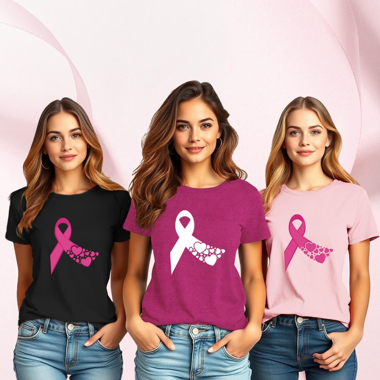 Breast Cancer Shirts for Women Breast Cancer Awareness T-Shirts Heart Pink Ribbon Tee Tops - Image 3