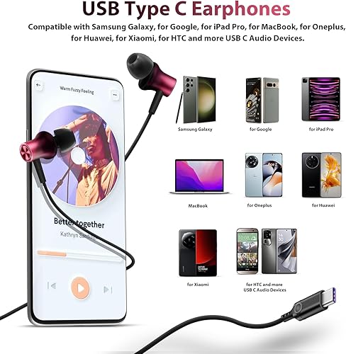 Miniatura 2 de COOYA Auriculares USB C para iPhone 15 Pro Max Plus iPad Mini 6 Galaxy S23 Ultra, auriculares magnéticos tipo C con cable de alta fidelidad con