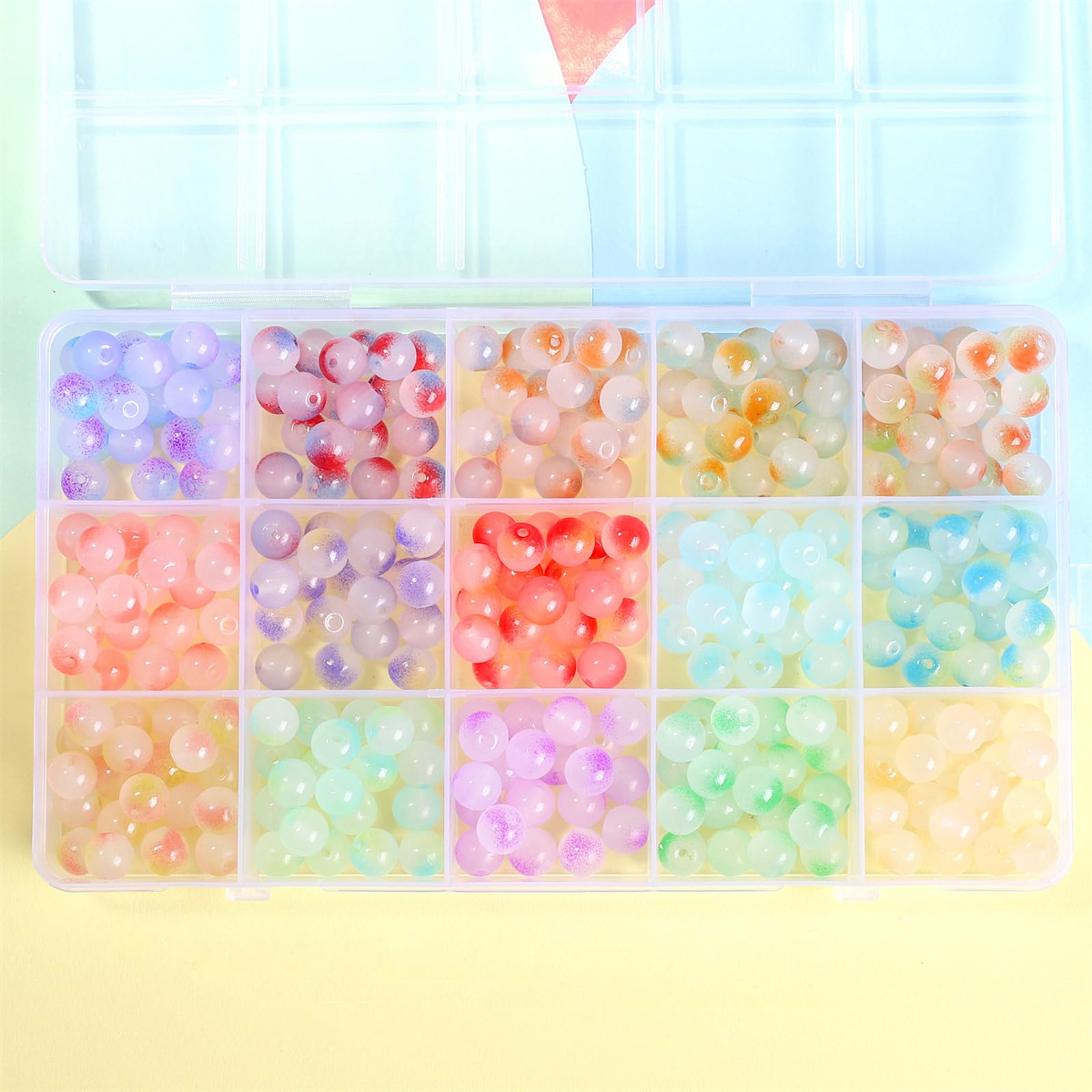 CavspkArt 300 Pcs Round Glass Bead,Crystal Bracelet Making Kit,15 Colors 8mm Craft Imitative Jade Beads for Jewelry Making,Bracelet Glass Beads for Craft Gifts,Necklace,DIY Bracelets Jewelry (A)