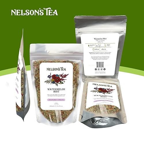 Vista 17 de Nelson's Tea Té de sandía y menta de hojas sueltas, té rooibos verde con menta verde, equinácea, hoja de tilo, cilantro, cártamo y eucalipto