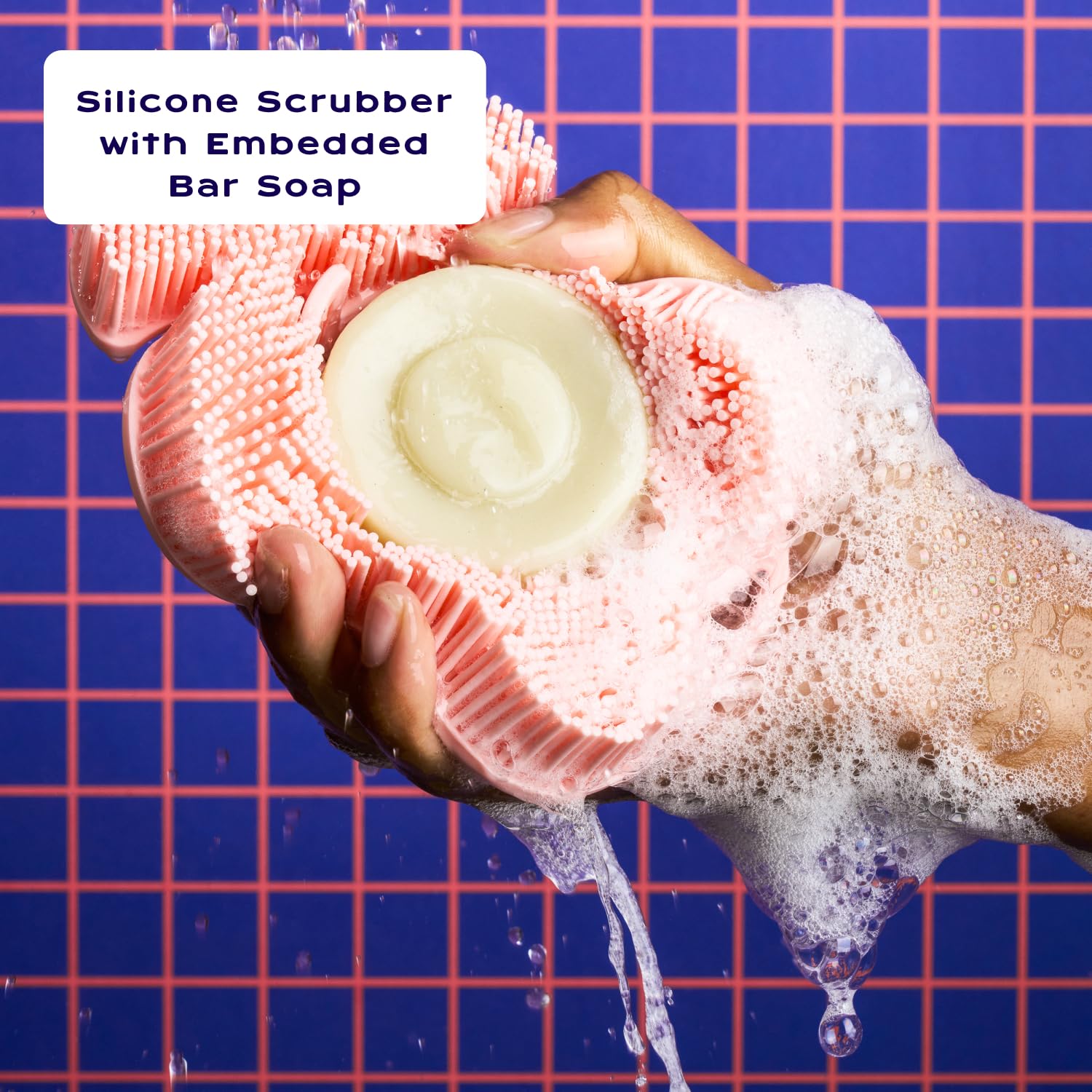 Smoosh® Körperschrubber, Blau & 2 Stück Seife, Zedernholz Bergamotte – Silikon-Körperschrubber mit eingebetteter Seife für Duschpeeling und Reinigung