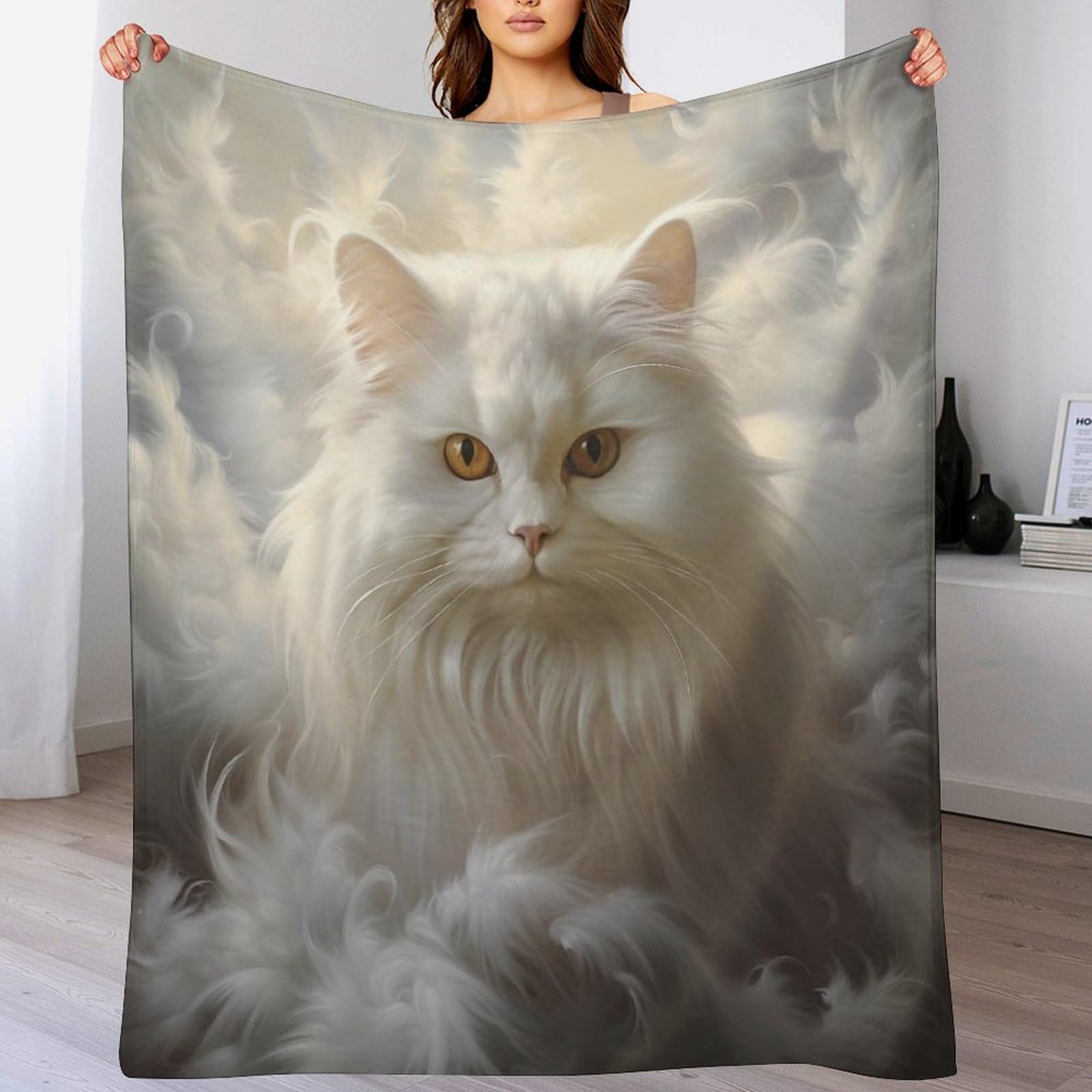 Couverture polaire chat mignon 130x180 cm plaid en peluche doux pour lit