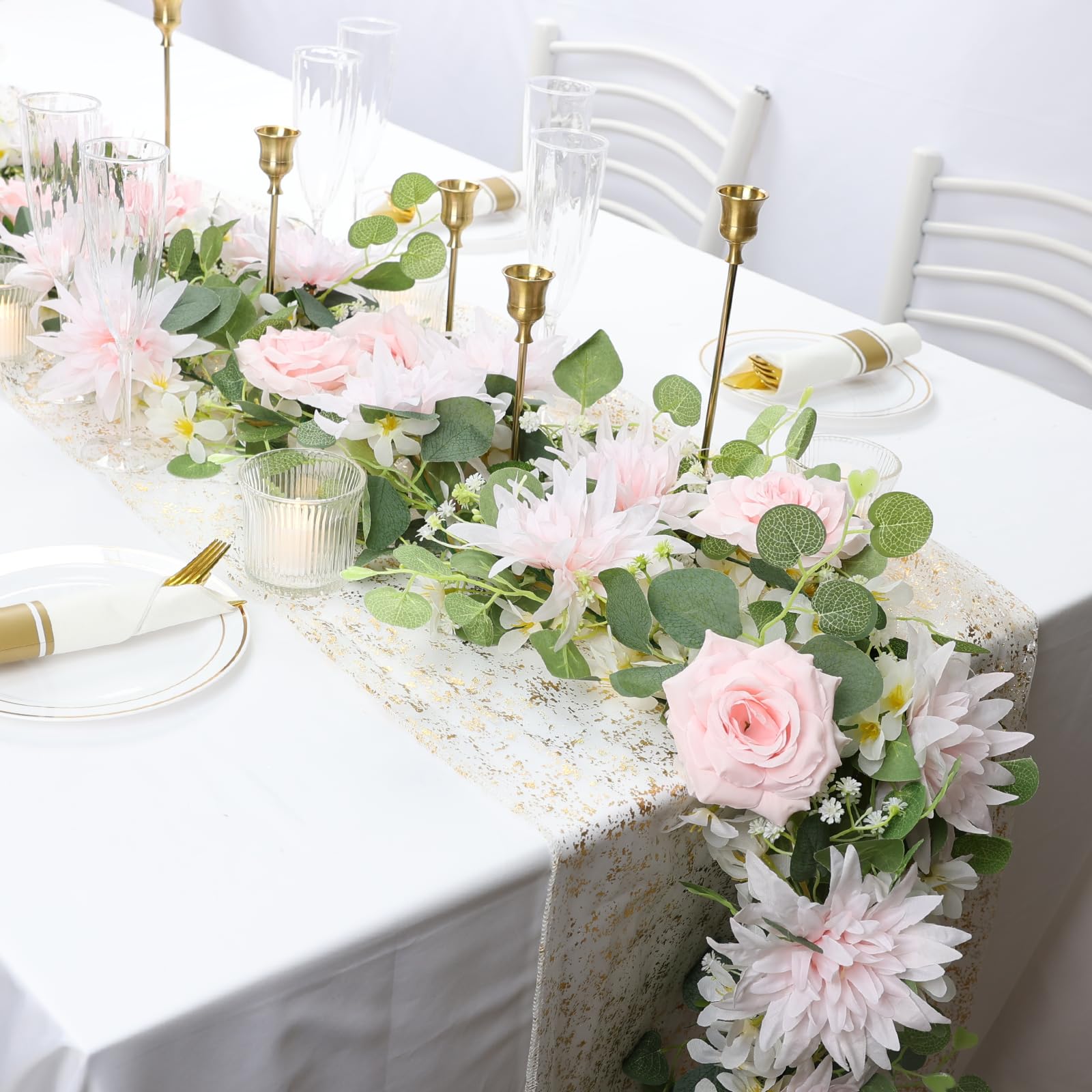 ASDJHFABKY Paquete de 2 guirnaldas de Rosas Artificiales con vegetación - Guirnaldas de eucalipto de 1,6 m para Bodas, Arcos, repisas y Patios (Rosa Claro y Blanco, 2 guirnaldas de 1,6 m)