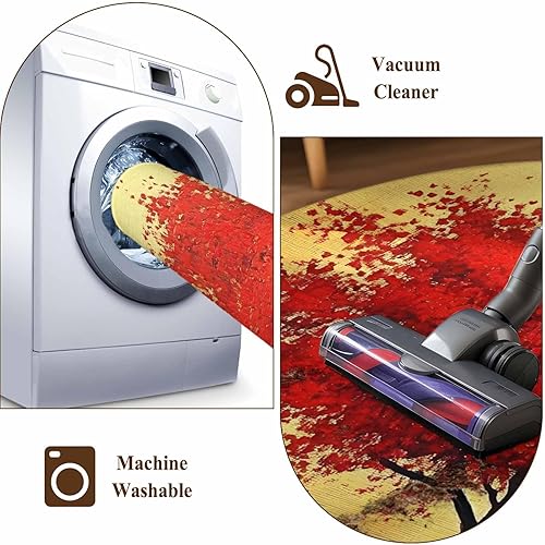 Miniatura 8 de 2x6 Kitchen Runner Rug, Red Tree Non-Skid Rubber Backing Large Rectangle Rugs - Living Room Bedroom Home Office, Autumn Leaves Retro Watercolor