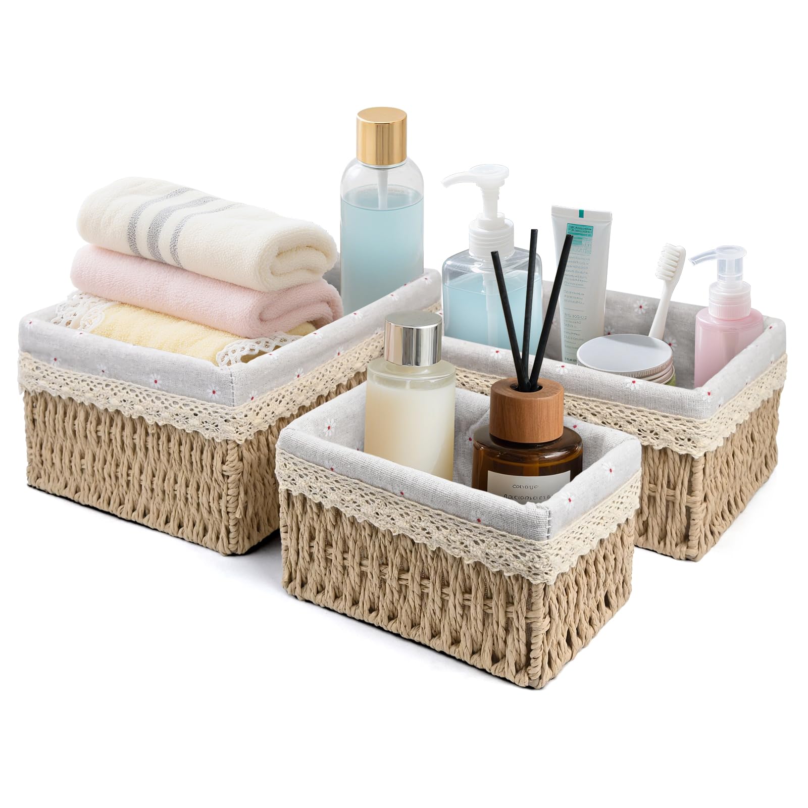Cesta de almacenamiento, cesta de juguetes para almacenamiento, baño, cestita trenzada, cambiador, organizador, cestitas para habitación infantil, cajas, cesta, cesta pequeña, juego de 3 de material