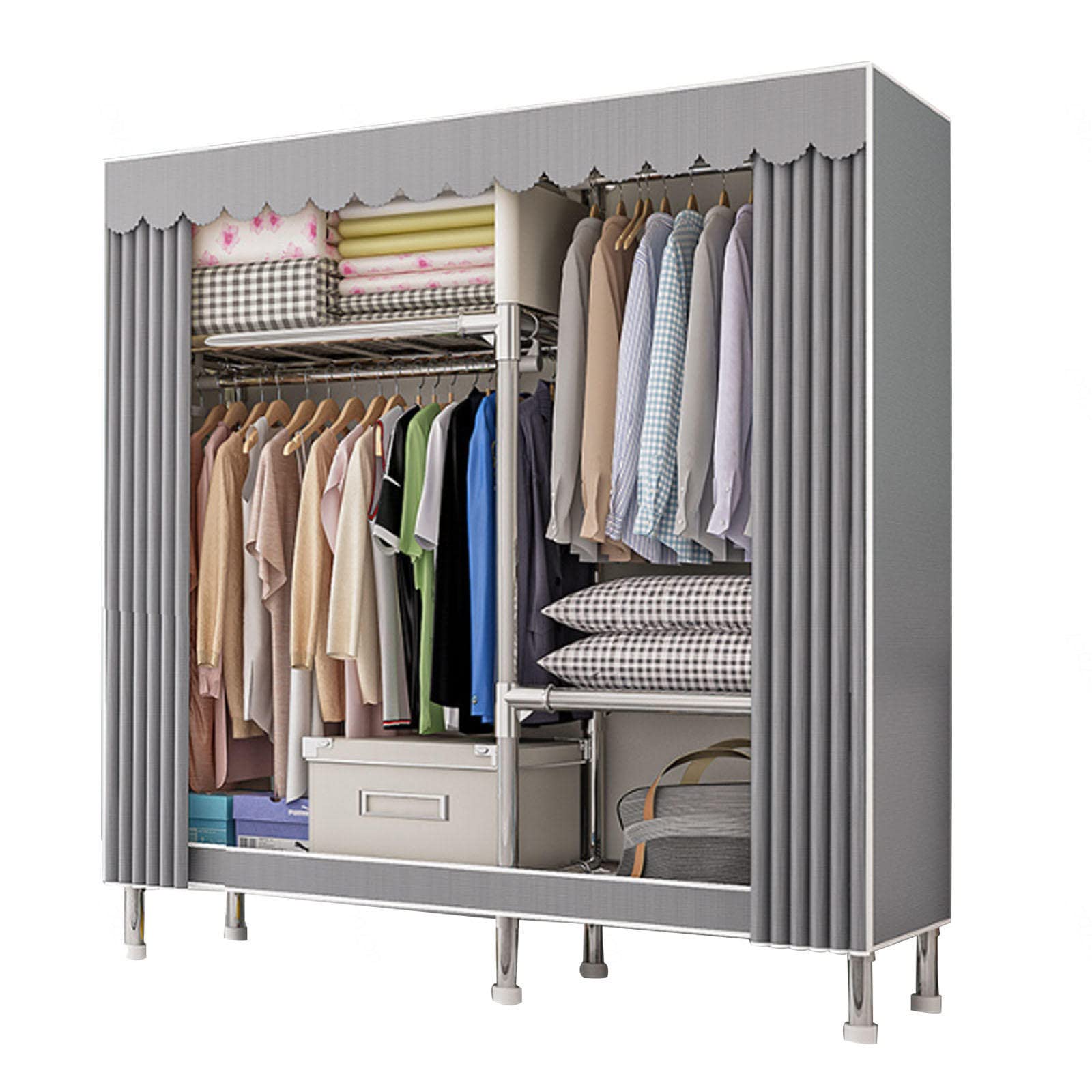 Armario de lona portátil de 106x46x173cm con riel para colgar ropa