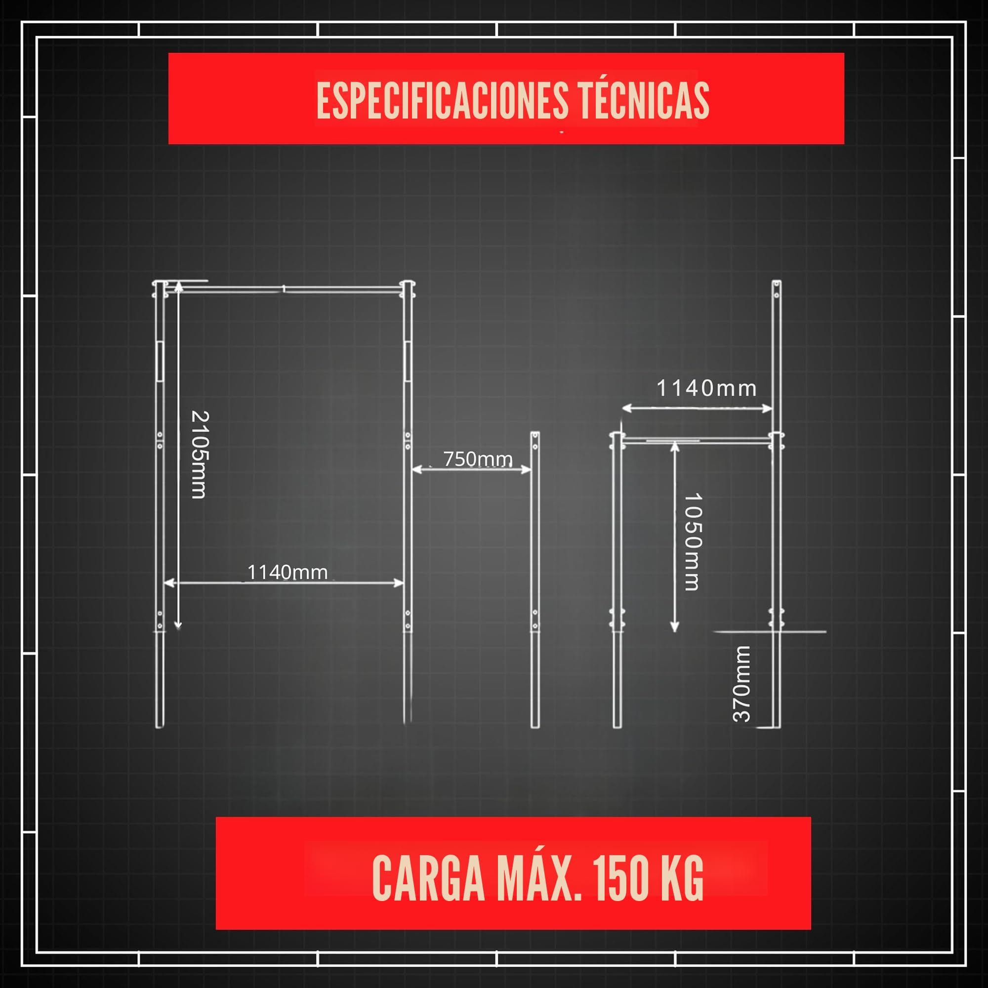 K-Sport: Barra fija de dominadas para exteriores + estación de dip I estación de fuerza resistente a la intemperie con barra de dominadas y barra de dip I Estación de dominadas I Pull Up Mate