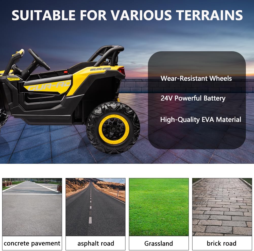 24V 2 Seater Ride on UTV Car, Electric Vehicle, Battery Powerd Electric Off-Road UTV Car w/Remote Control, 2 * 200W Motor, Spring Suspension, Music, LED Headlights, Ride on Toy Kid Cars
