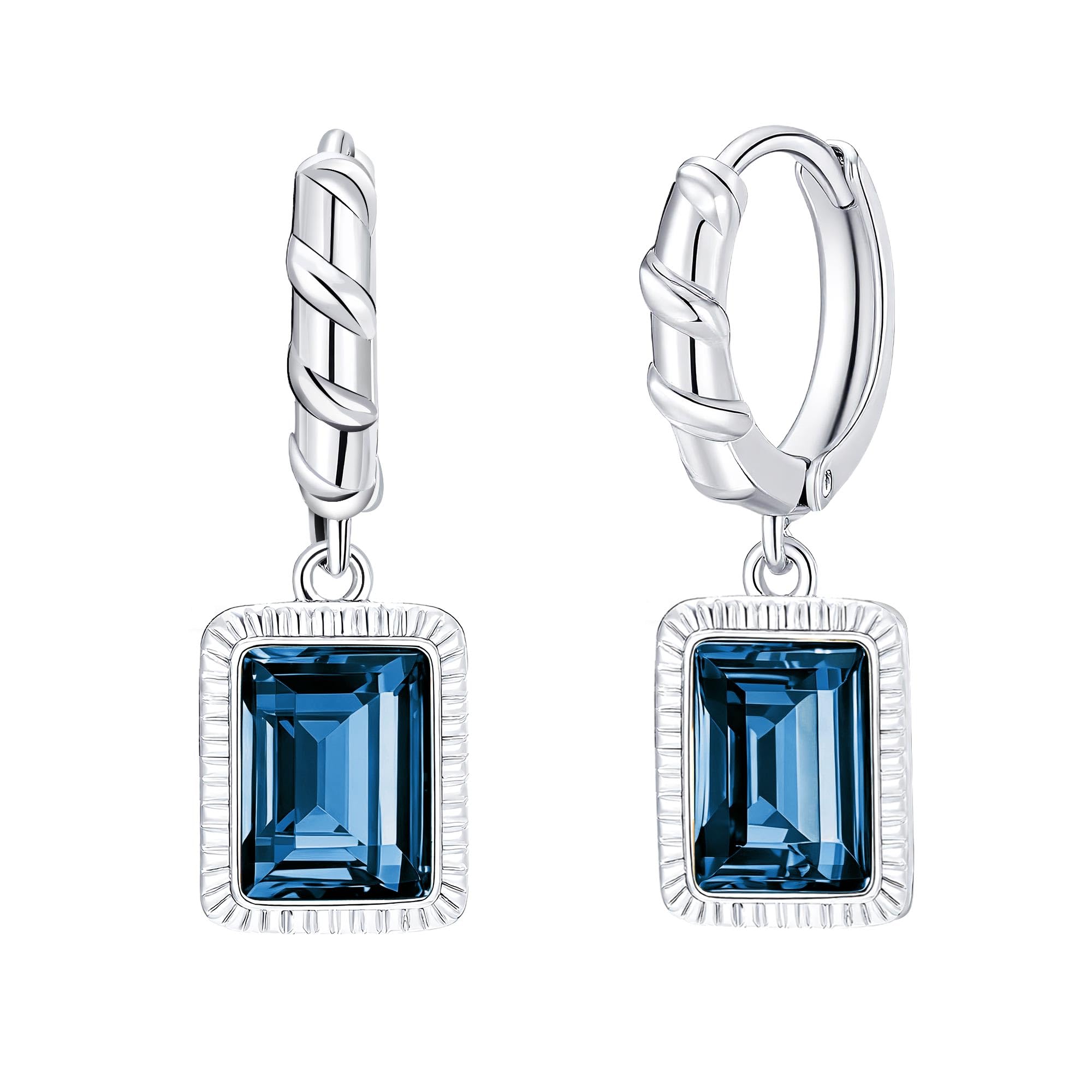 Trendy Austrian Crystal Rectangle Drop Leverback Earrings for Women 14k White Gold Plated Huggie Earring Hypoallergenic Jewelry Gift