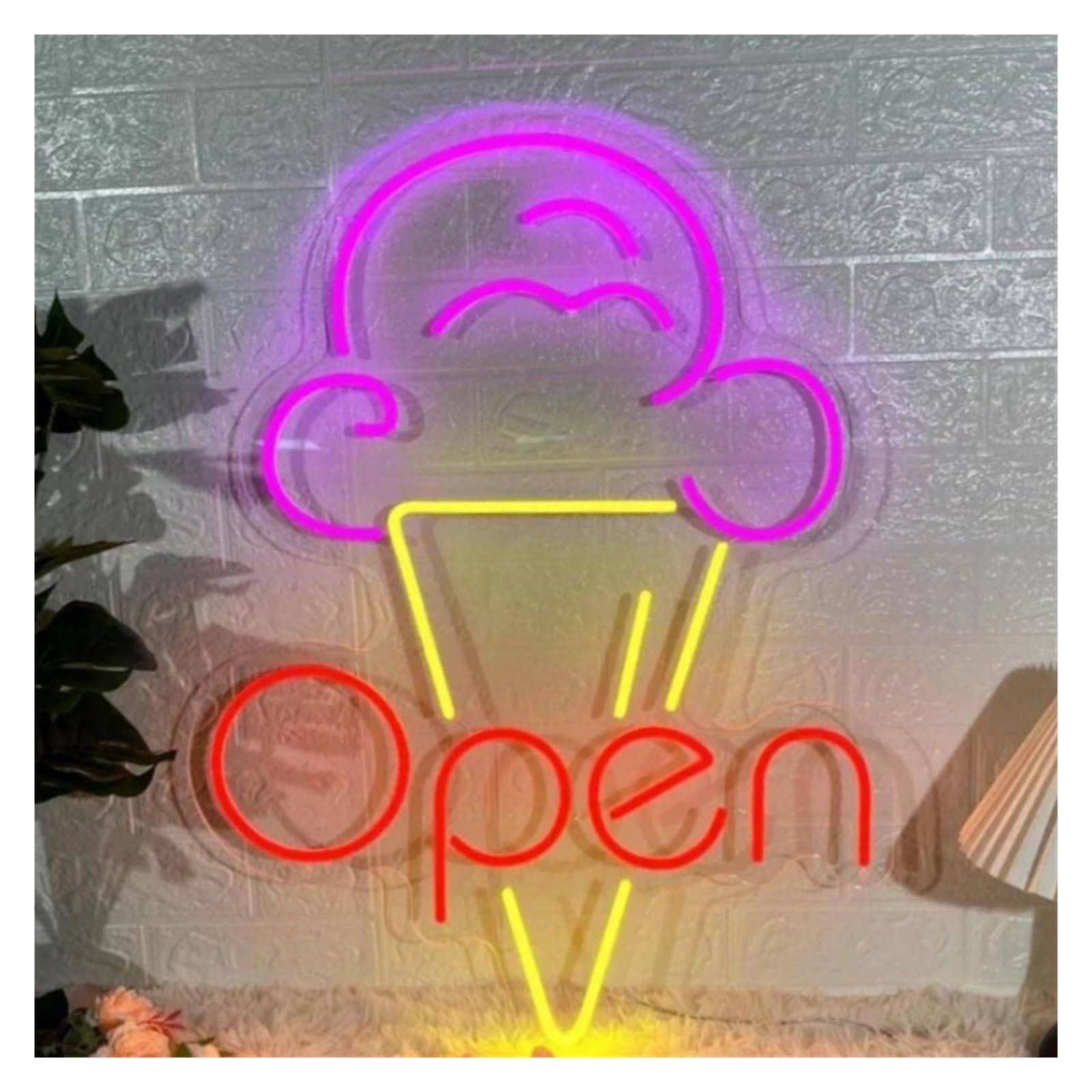 LEMST Sign Lamp Commercial Neon Signs USB Powered Adjustable Brightness Ice Cream Neon Lights Suitable for Shop Open Decor Night Lamp 46cmx64cm